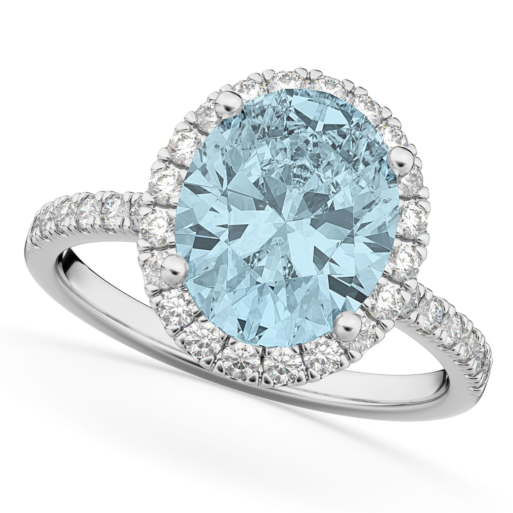 Aquamarine & Diamonds Oval-Cut Halo Bridal Set 14K White Gold (3.03ct)