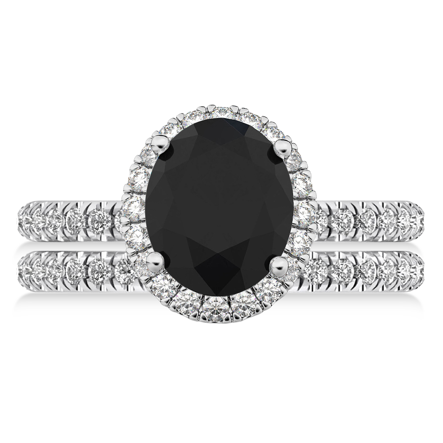 Black & White Diamonds Oval-Cut Halo Bridal Set 14K White Gold (3.78ct)