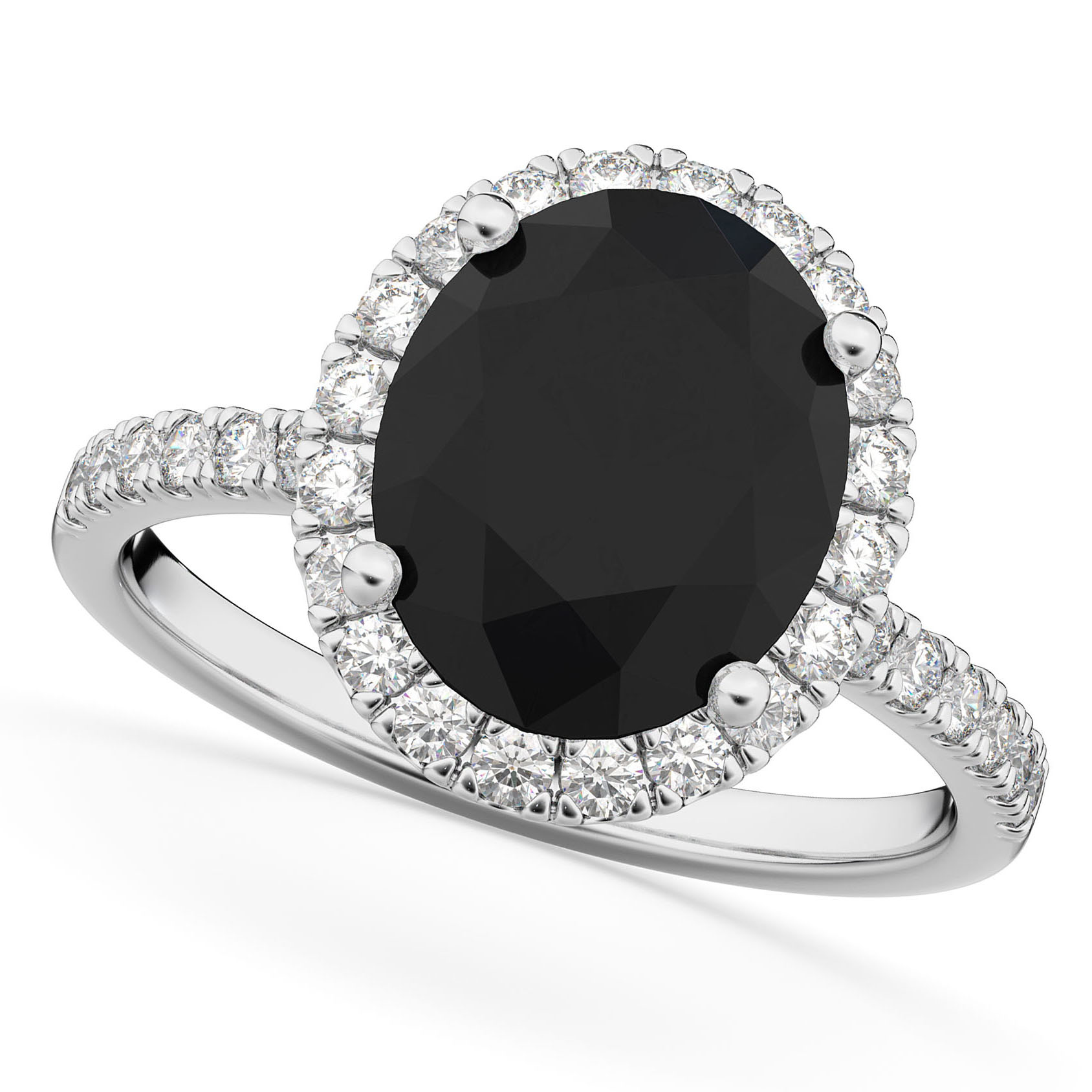 Black & White Diamonds Oval-Cut Halo Bridal Set 14K White Gold (3.78ct)