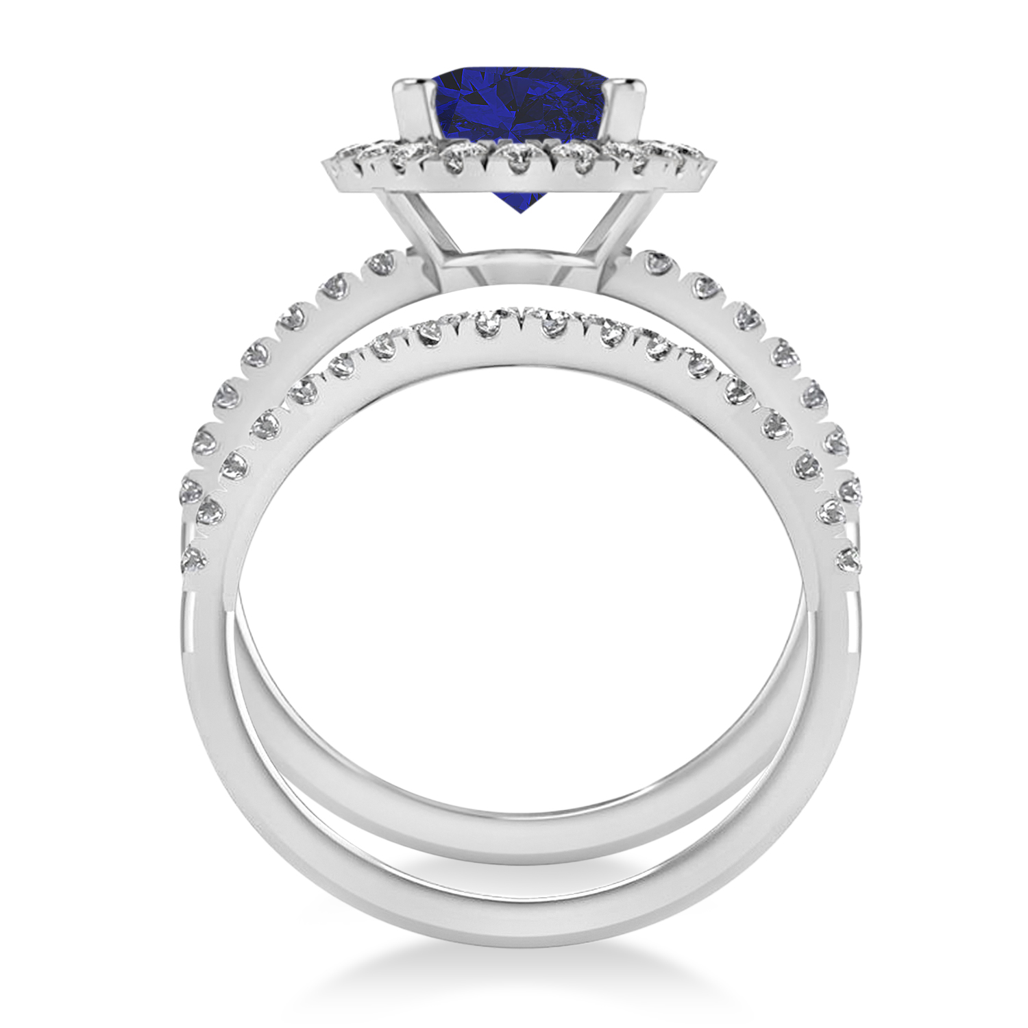 Blue Sapphire & Diamonds Oval-Cut Halo Bridal Set 14K White Gold (3.93ct)