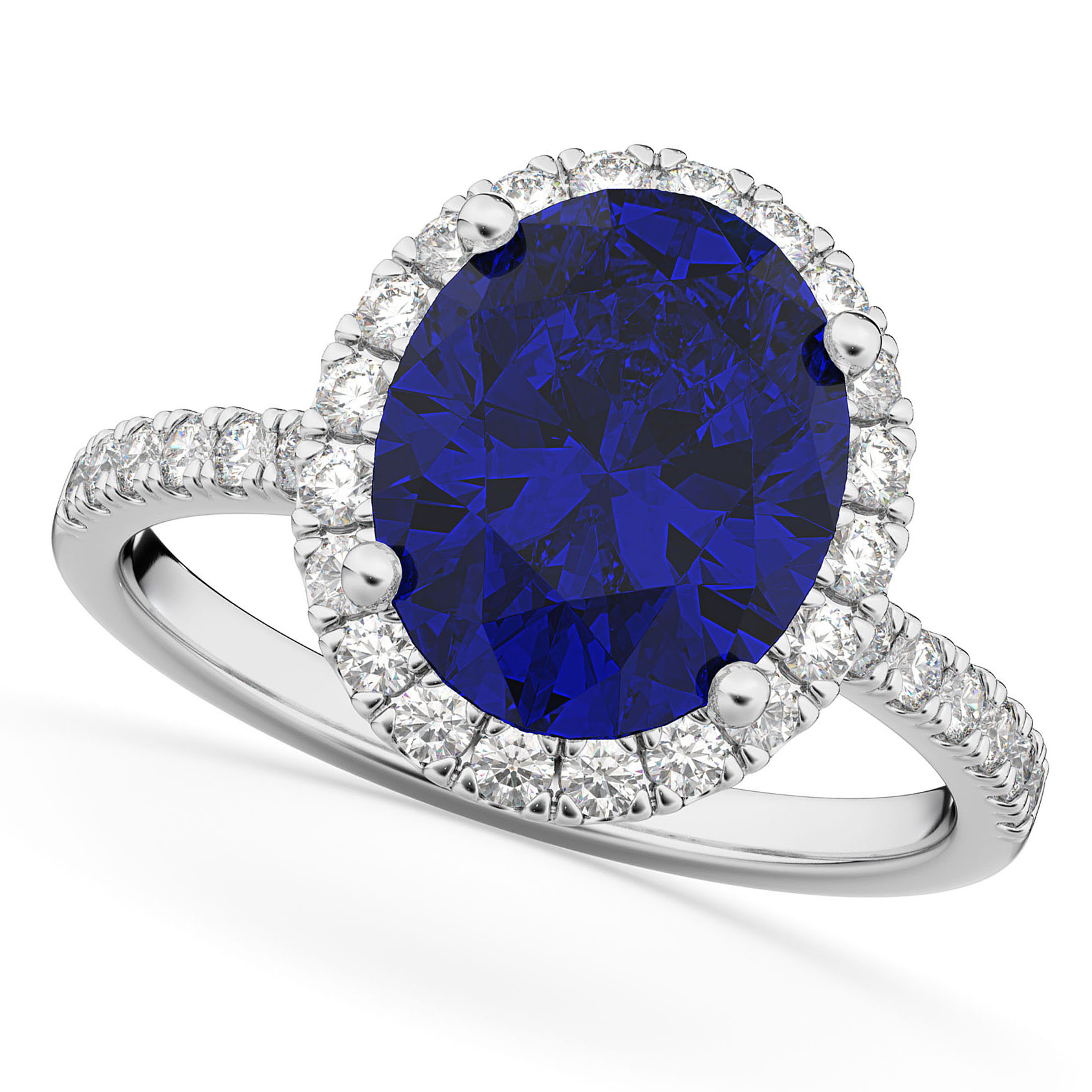 Blue Sapphire & Diamonds Oval-Cut Halo Bridal Set 14K White Gold (3.93ct)