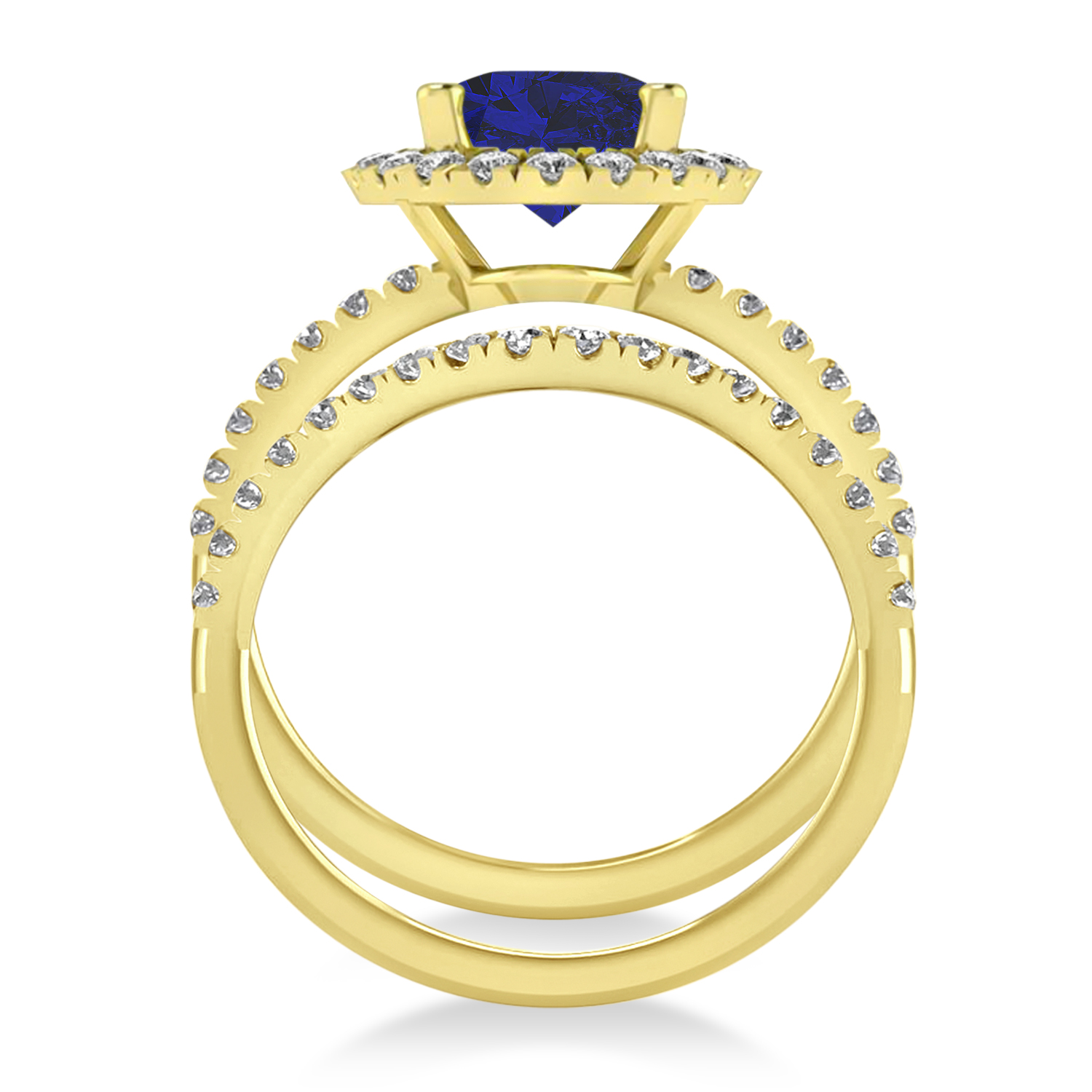 Blue Sapphire & Diamonds Oval-Cut Halo Bridal Set 14K Yellow Gold (3.93ct)