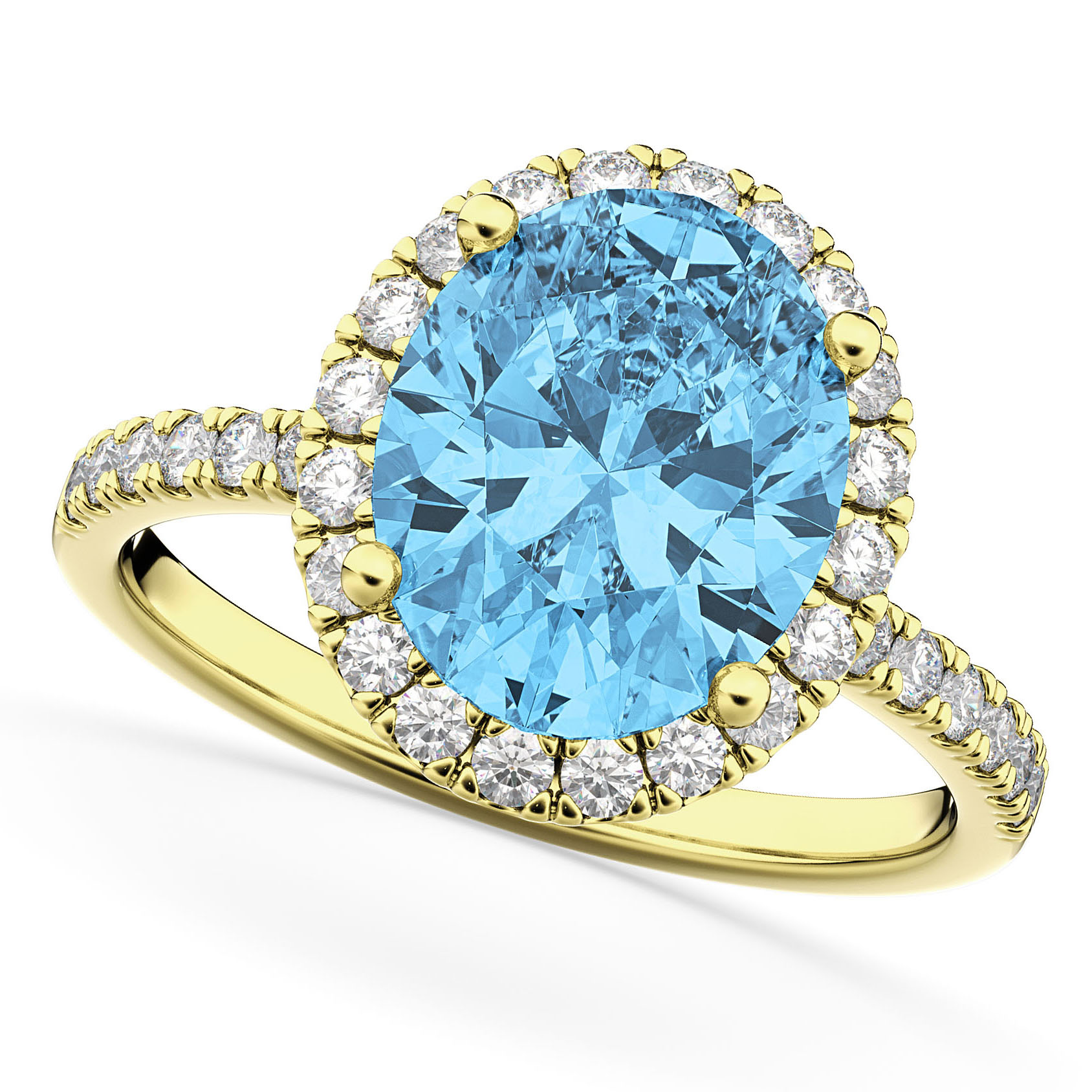 Blue Topaz & Diamonds Oval-Cut Halo Bridal Set 14K Yellow Gold (4.28ct)