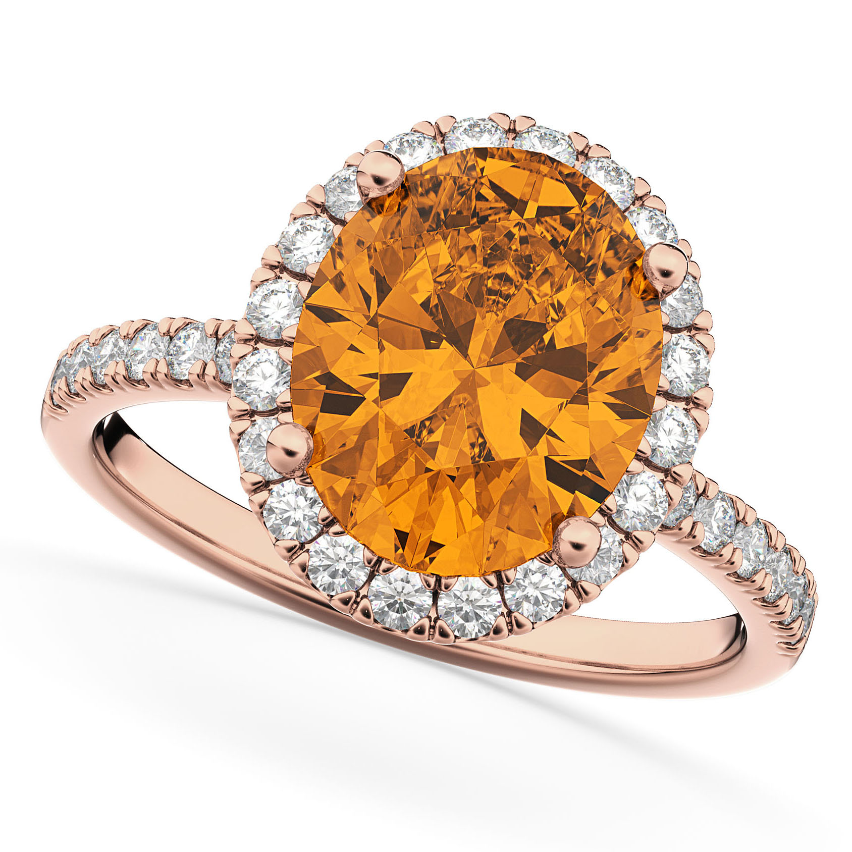 Citrine & Diamonds Oval-Cut Halo Bridal Set 14K Rose Gold (3.18ct)