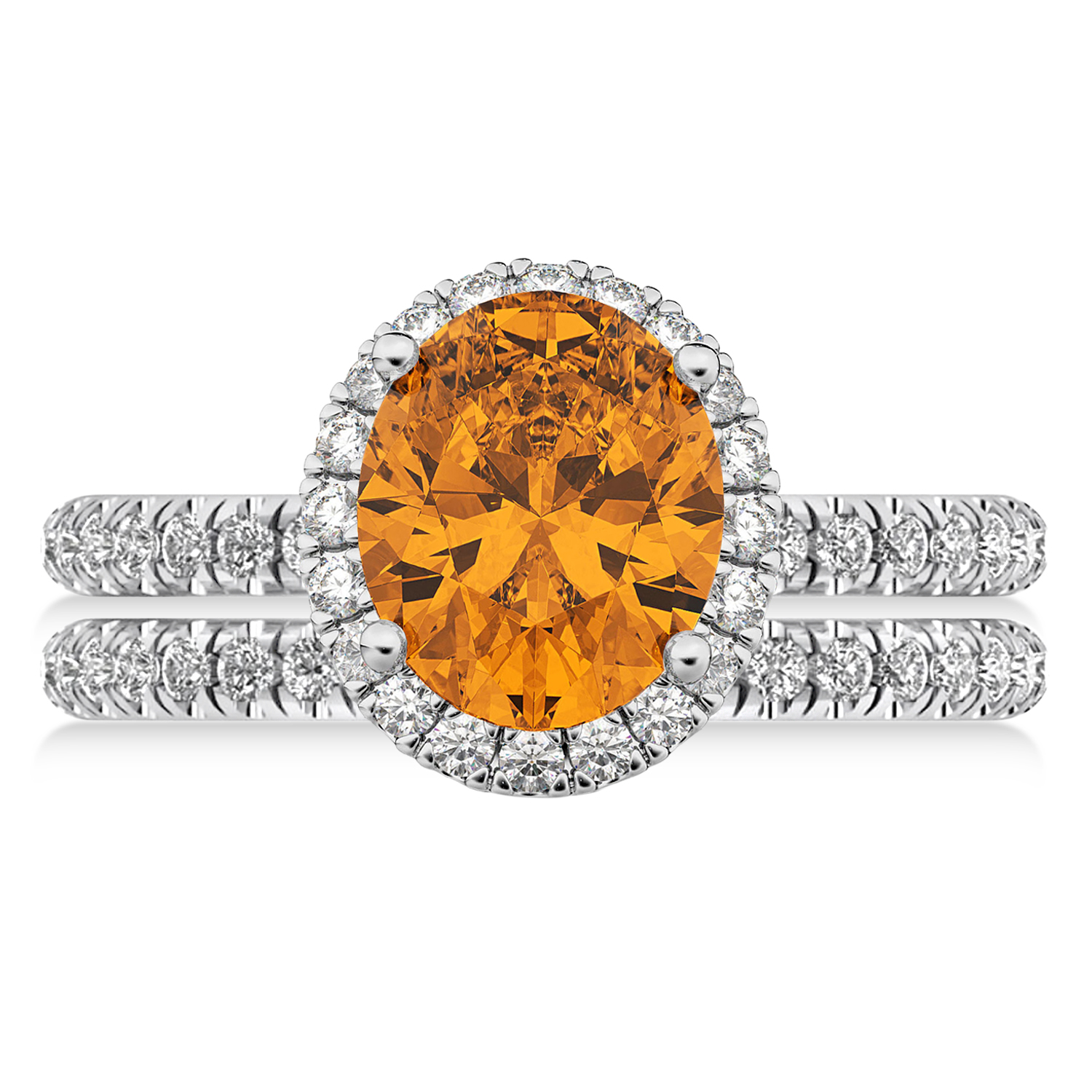 Citrine & Diamonds Oval-Cut Halo Bridal Set 14K White Gold (3.18ct)