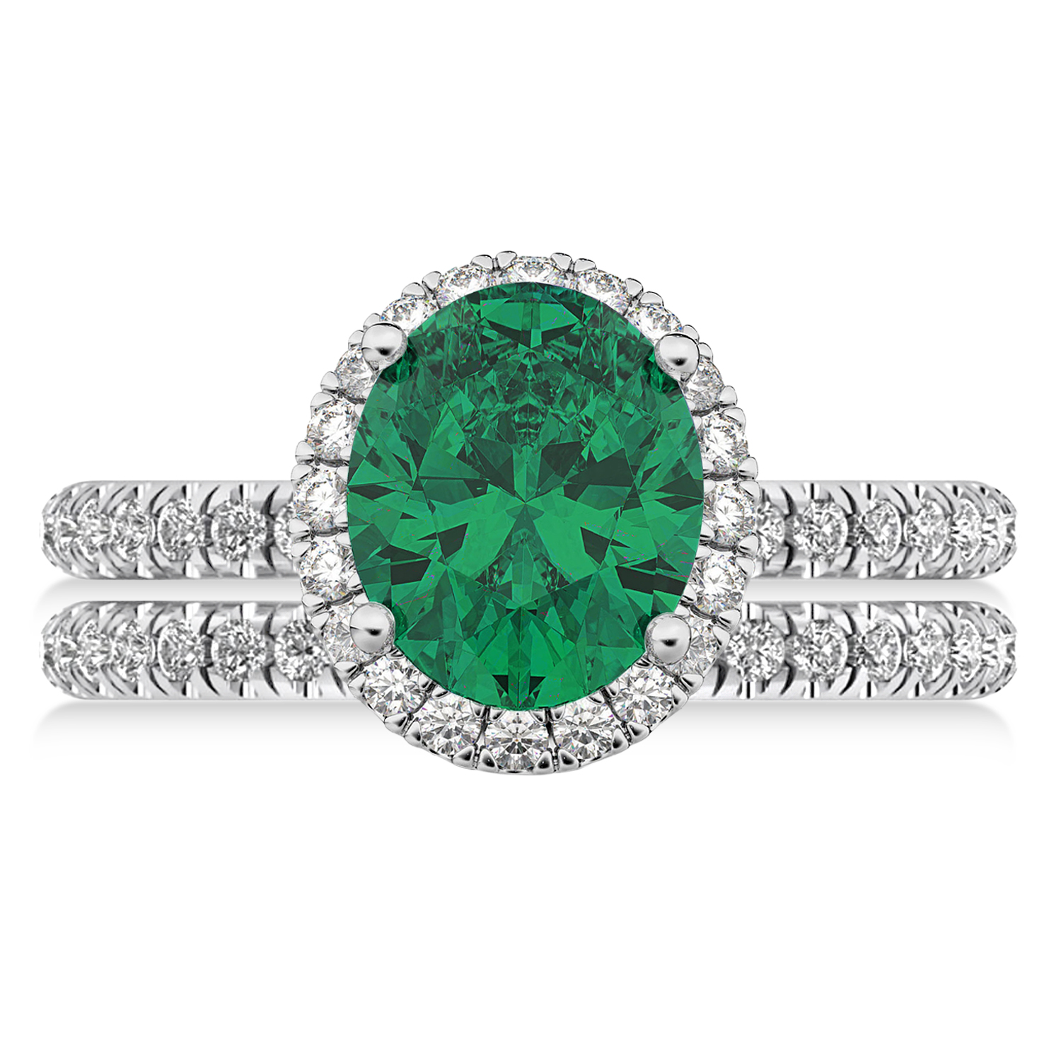 Emerald & Diamonds Oval-Cut Halo Bridal Set 14K White Gold (3.38ct)