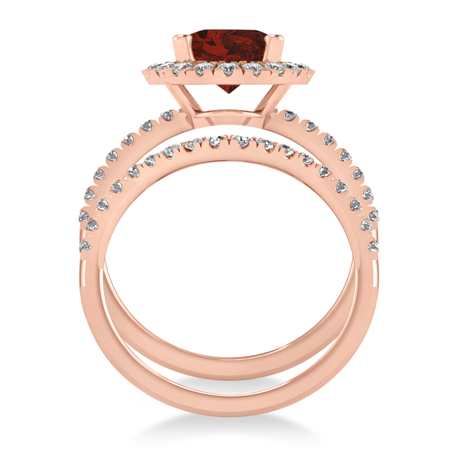 Garnet & Diamonds Oval-Cut Halo Bridal Set 14K Rose Gold (3.58ct)