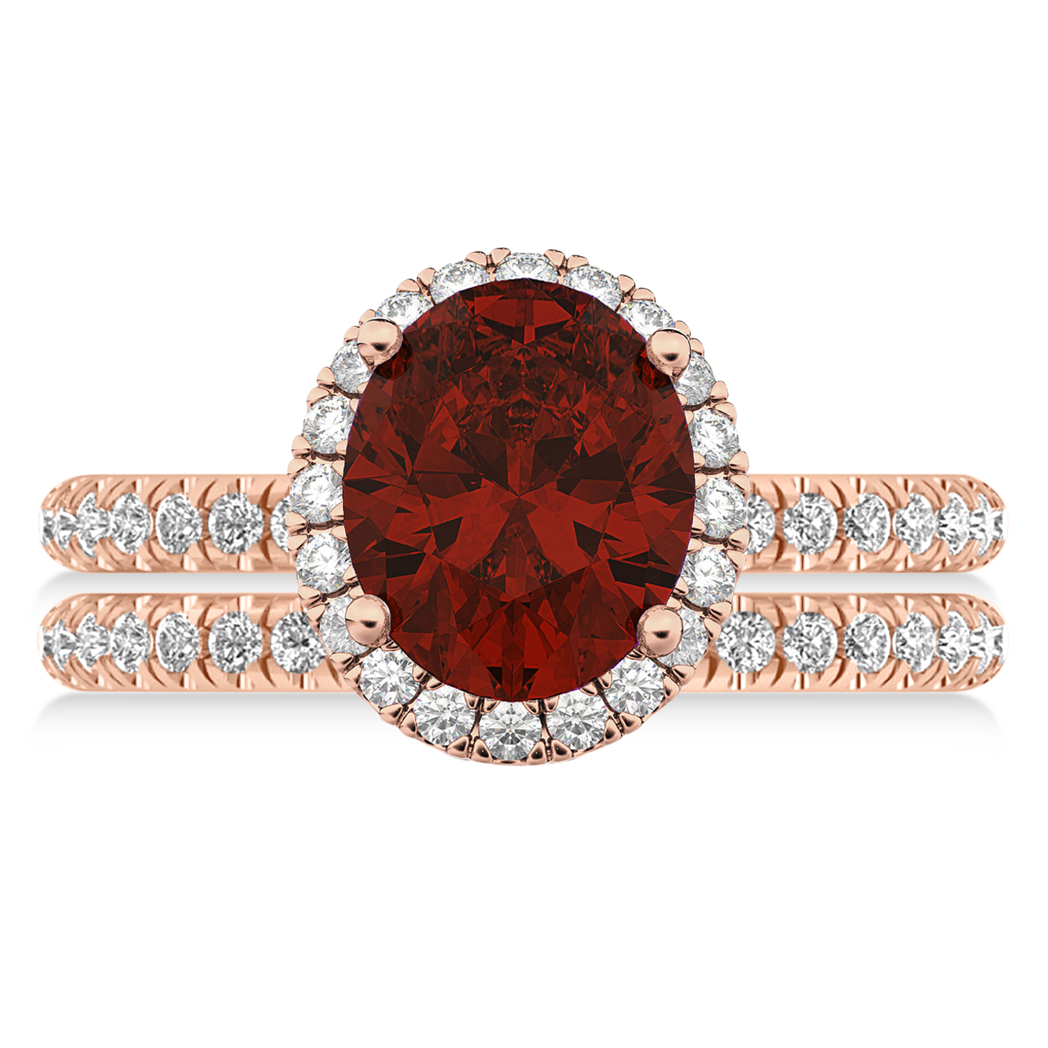 Garnet & Diamonds Oval-Cut Halo Bridal Set 14K Rose Gold (3.58ct)