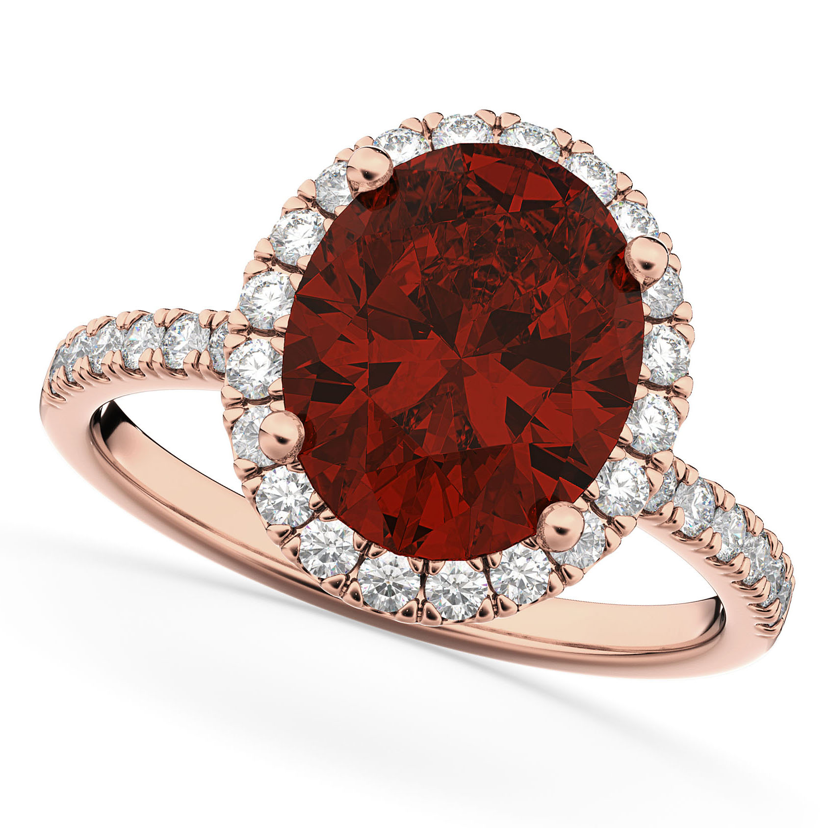 Garnet & Diamonds Oval-Cut Halo Bridal Set 14K Rose Gold (3.58ct)