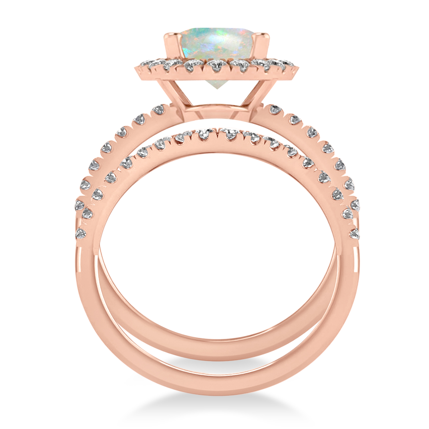 Opal & Diamonds Oval-Cut Halo Bridal Set 14K Rose Gold (2.43ct)