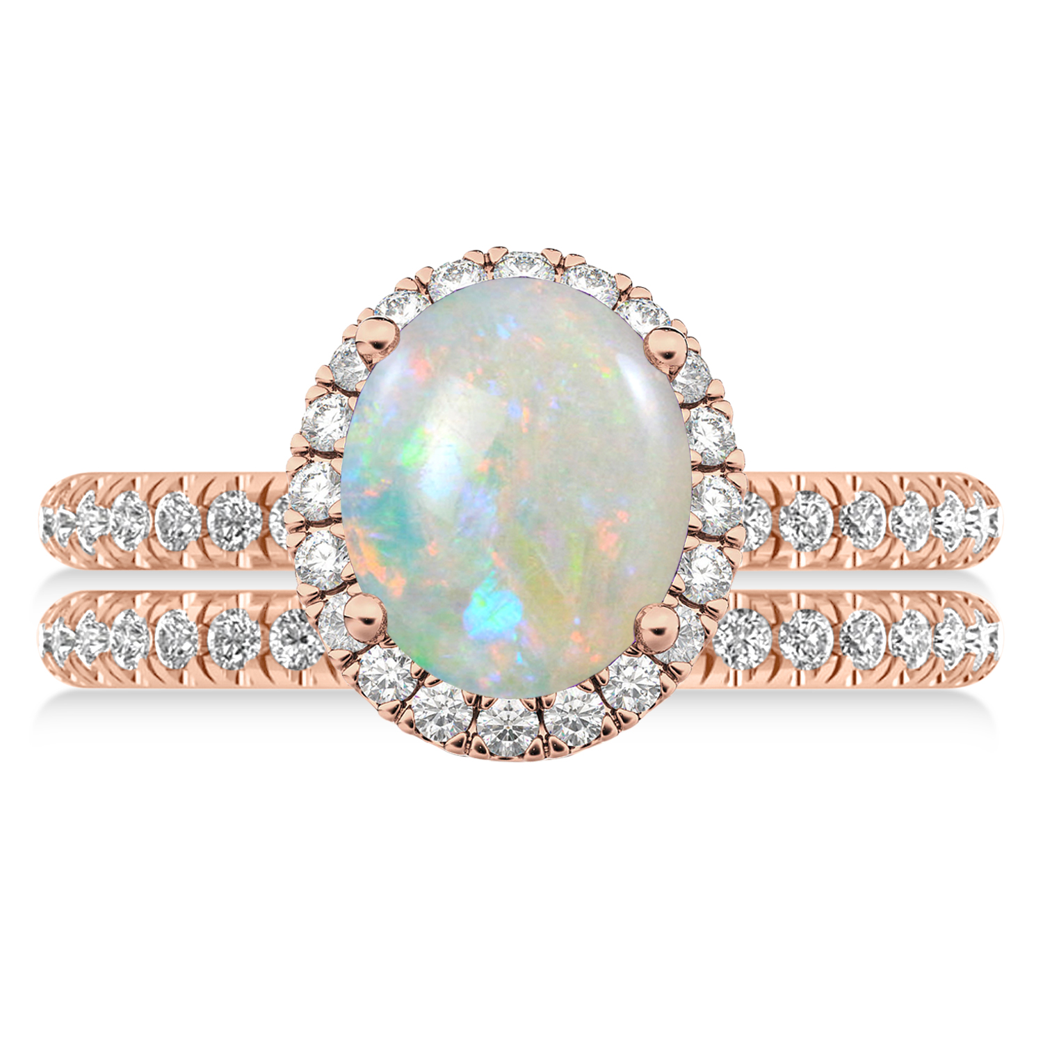 Opal & Diamonds Oval-Cut Halo Bridal Set 14K Rose Gold (2.43ct)