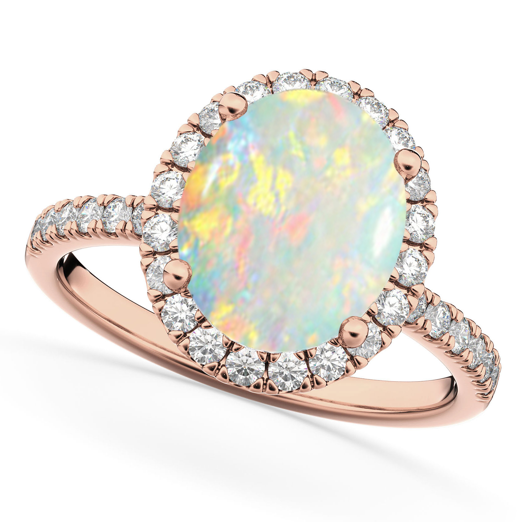 Opal & Diamonds Oval-Cut Halo Bridal Set 14K Rose Gold (2.43ct)