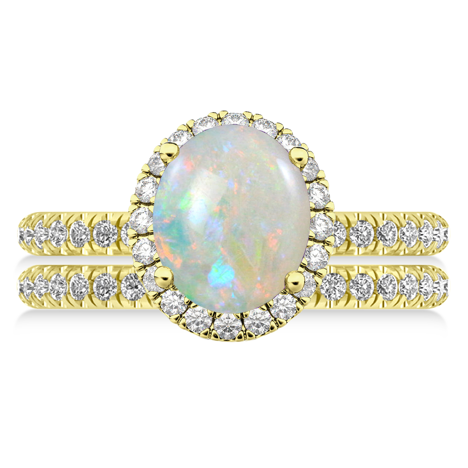 Opal & Diamonds Oval-Cut Halo Bridal Set 14K Yellow Gold (2.43ct)