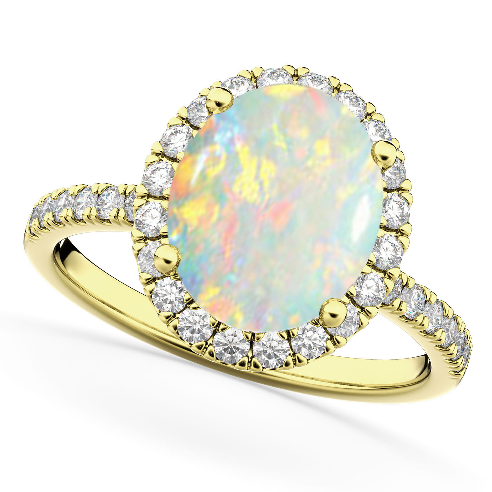 Opal & Diamonds Oval-Cut Halo Bridal Set 14K Yellow Gold (2.43ct)