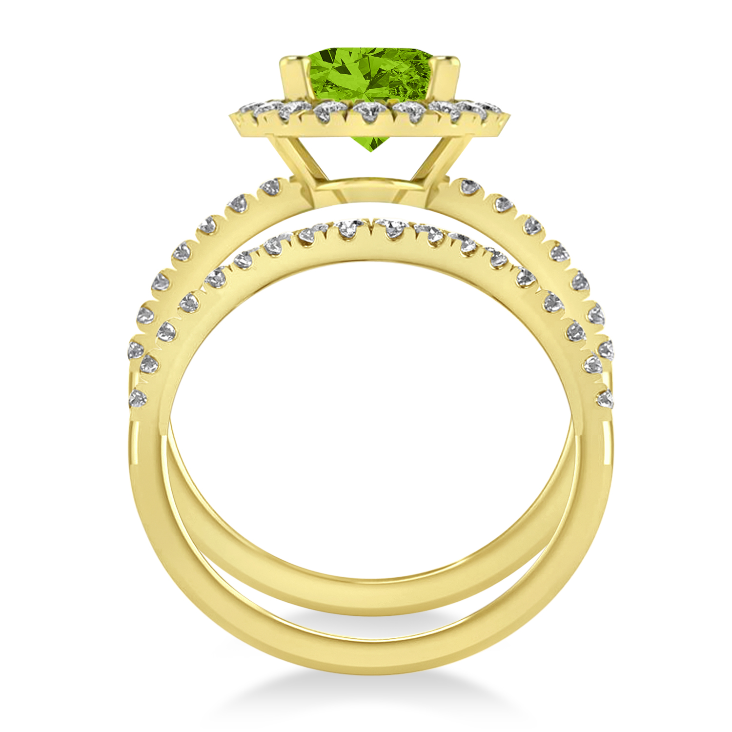 Peridot & Diamonds Oval-Cut Halo Bridal Set 14K Yellow Gold (3.28ct)