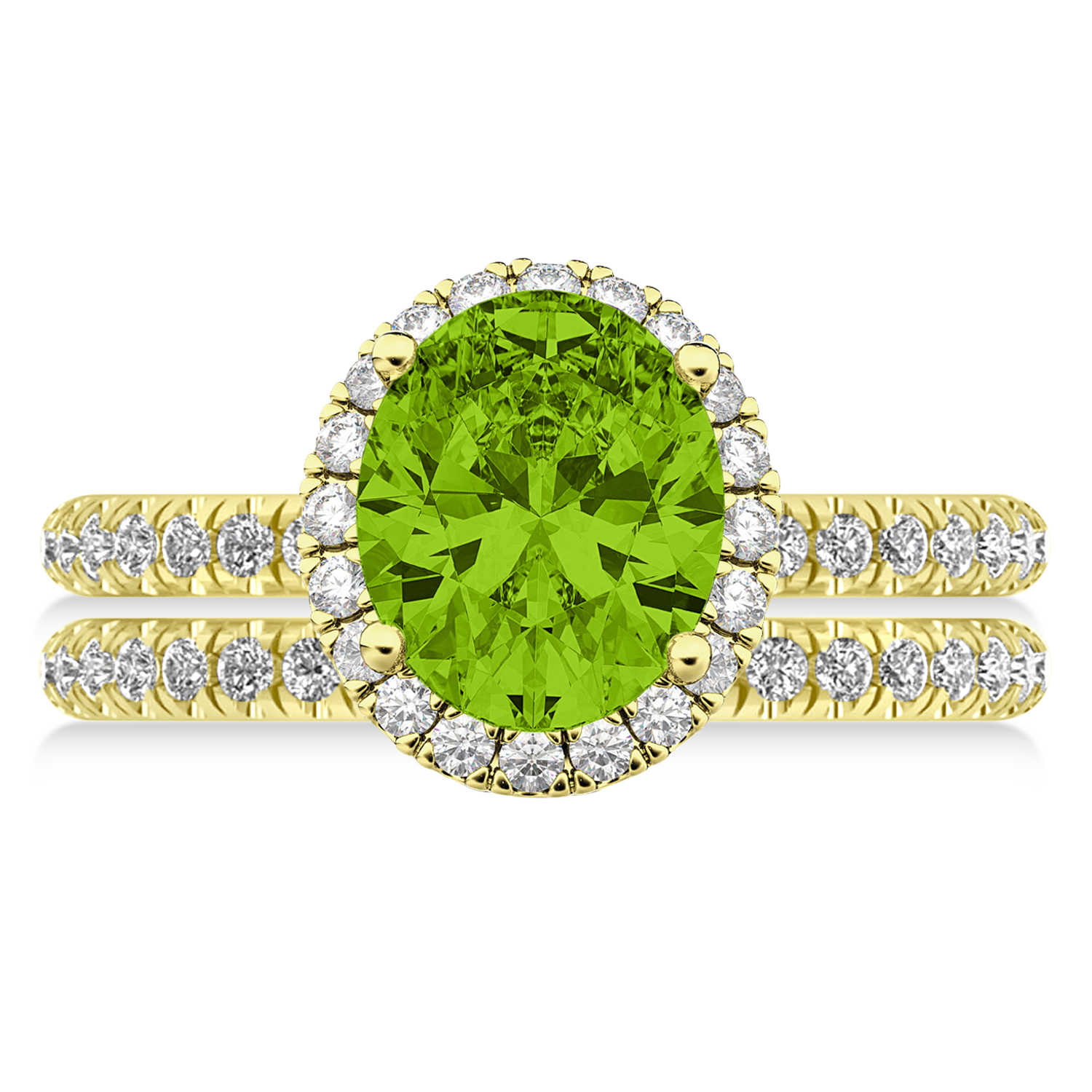 Peridot & Diamonds Oval-Cut Halo Bridal Set 14K Yellow Gold (3.28ct)