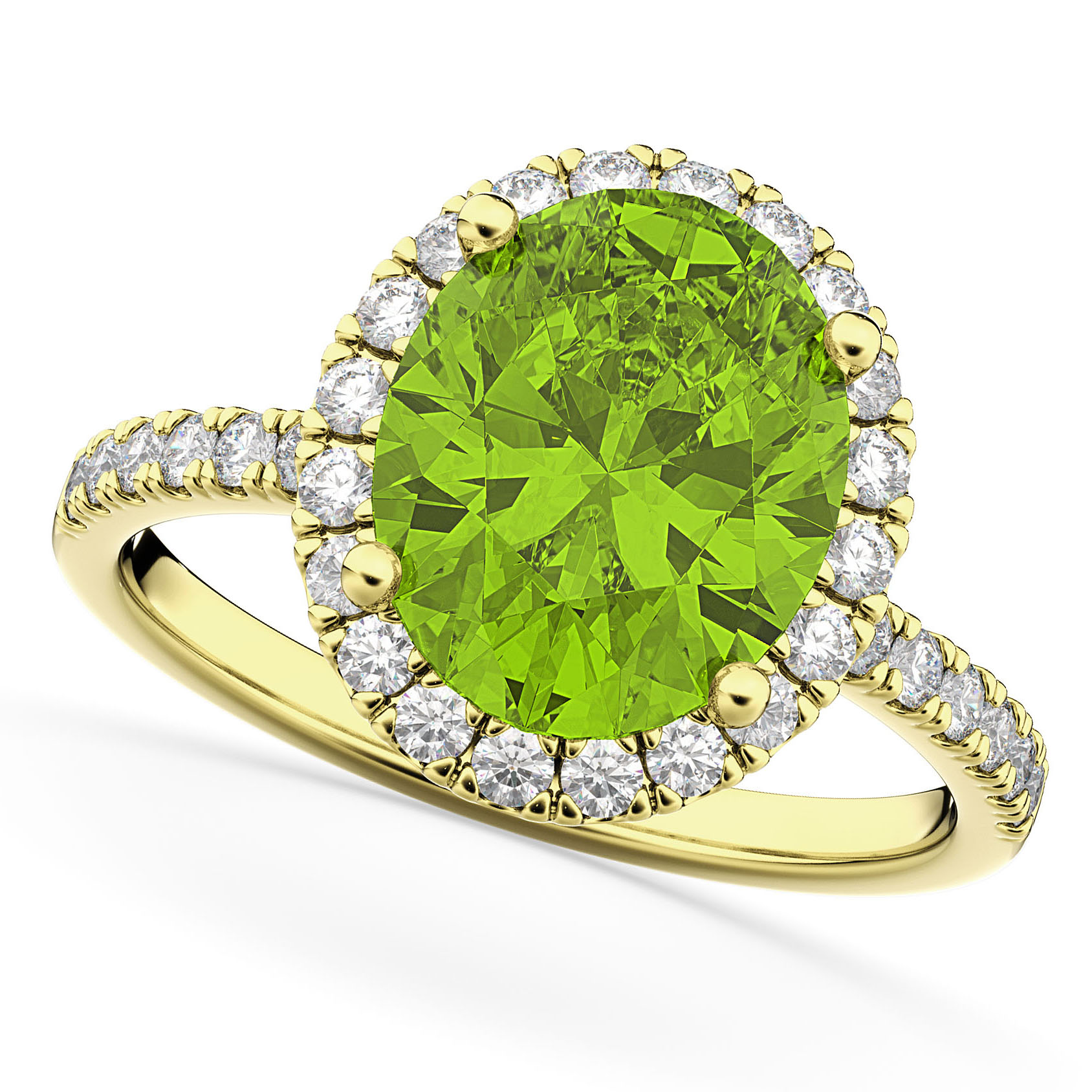 Peridot & Diamonds Oval-Cut Halo Bridal Set 14K Yellow Gold (3.28ct)