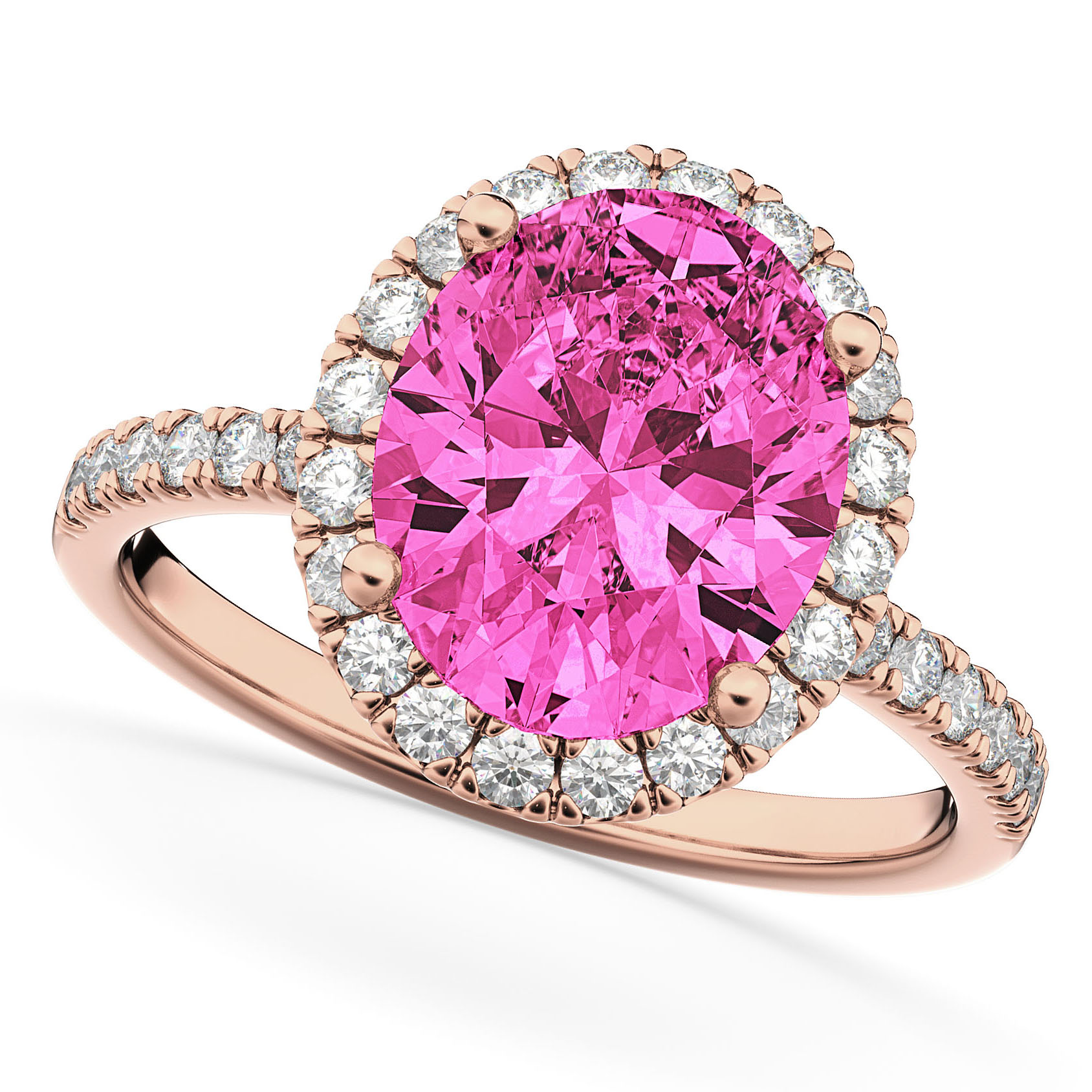 Pink Tourmaline & Diamonds Oval-Cut Halo Bridal Set 14K Rose Gold (3.68ct)