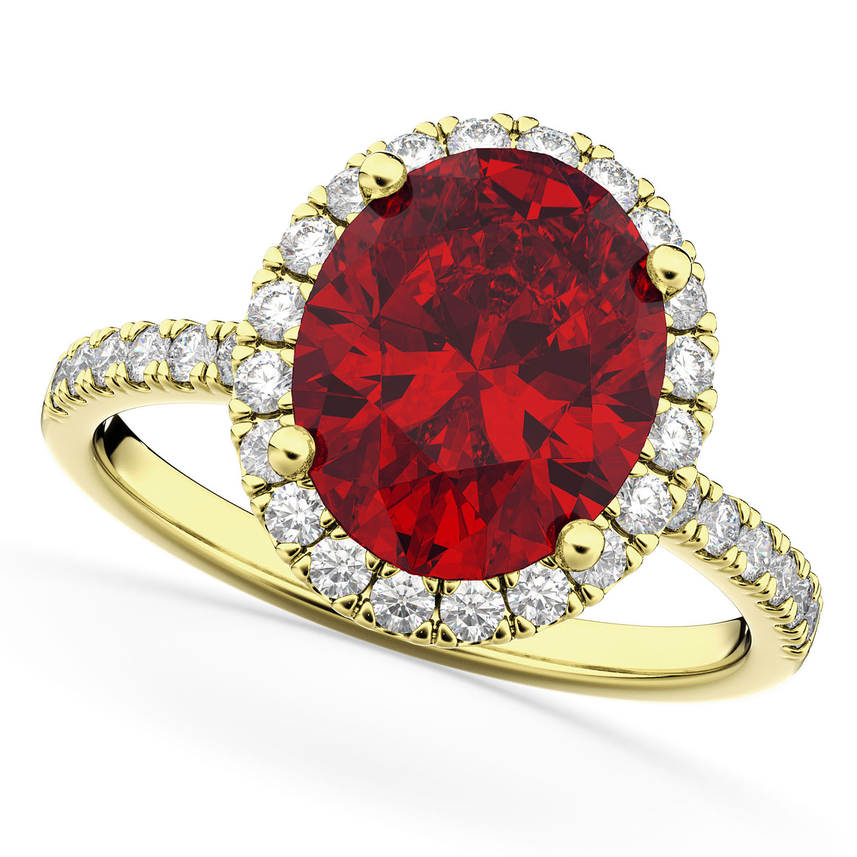 Ruby & Diamonds Oval-Cut Halo Bridal Set 14K Yellow Gold (3.93ct)