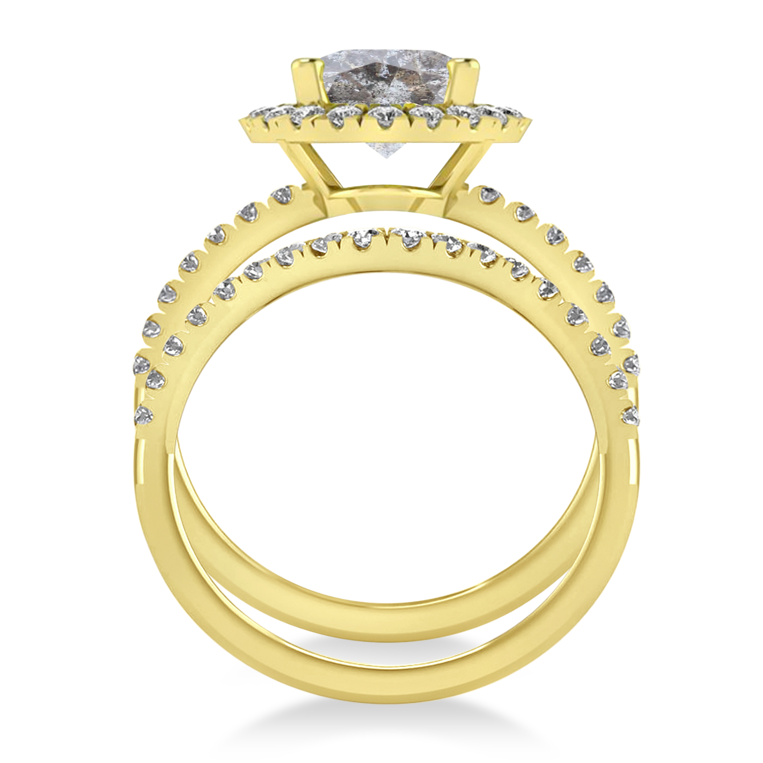Salt & Pepper & White Diamonds Oval-Cut Halo Bridal Set 14K Yellow Gold (3.78ct)