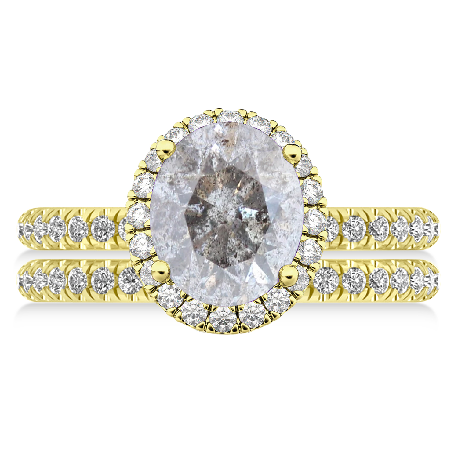 Salt & Pepper & White Diamonds Oval-Cut Halo Bridal Set 14K Yellow Gold (3.78ct)