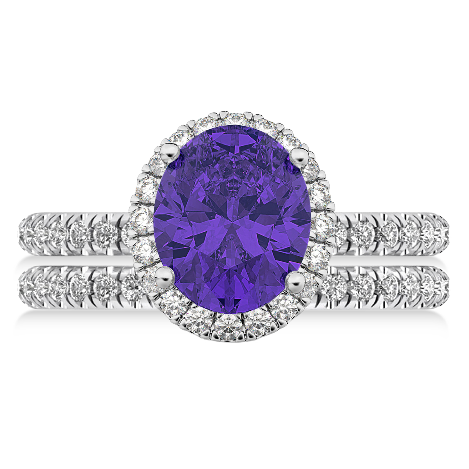 Tanzanite & Diamonds Oval-Cut Halo Bridal Set 14K White Gold (3.93ct)
