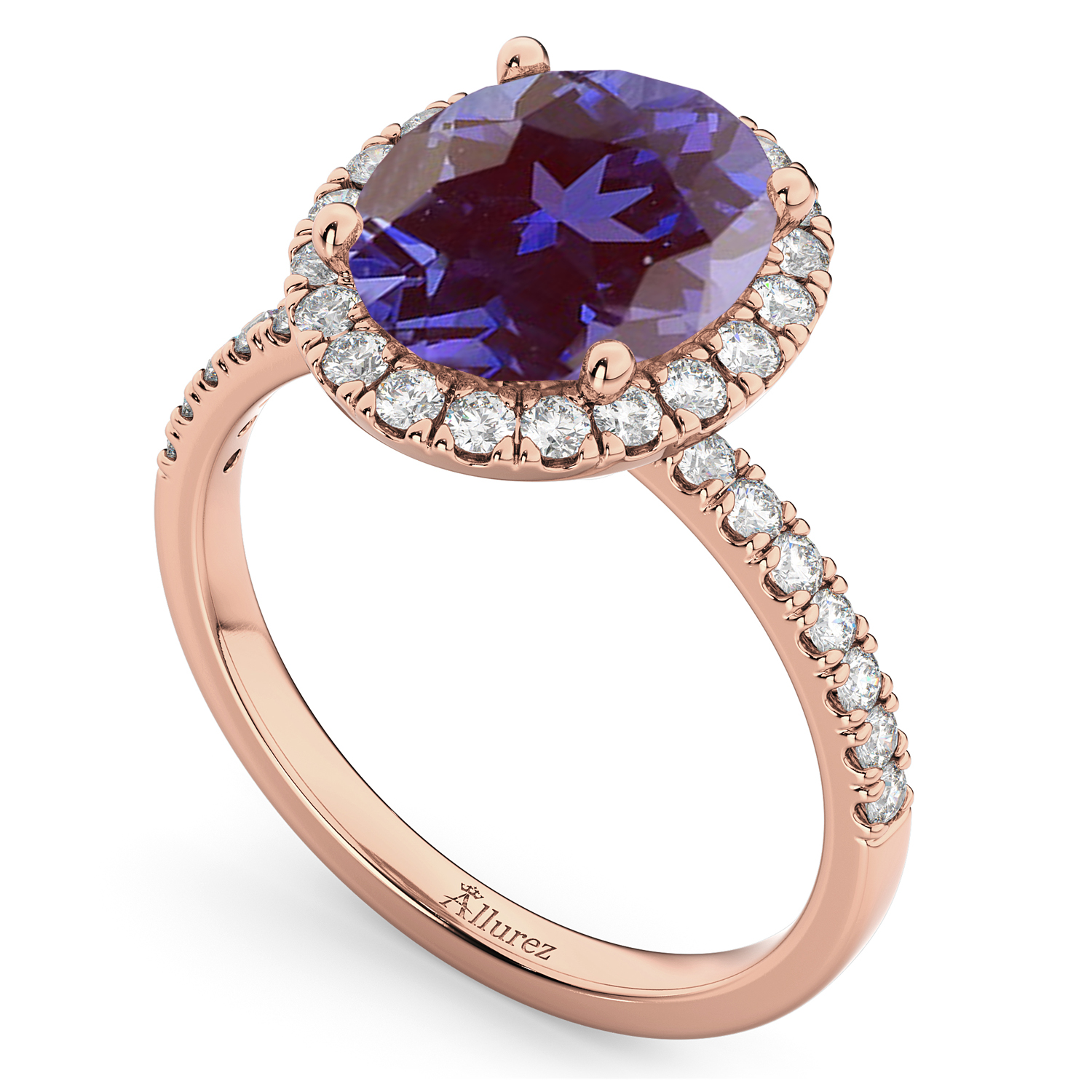 Oval Cut Halo Lab Alexandrite & Diamond Engagement Ring 14K Rose Gold 2.91ct