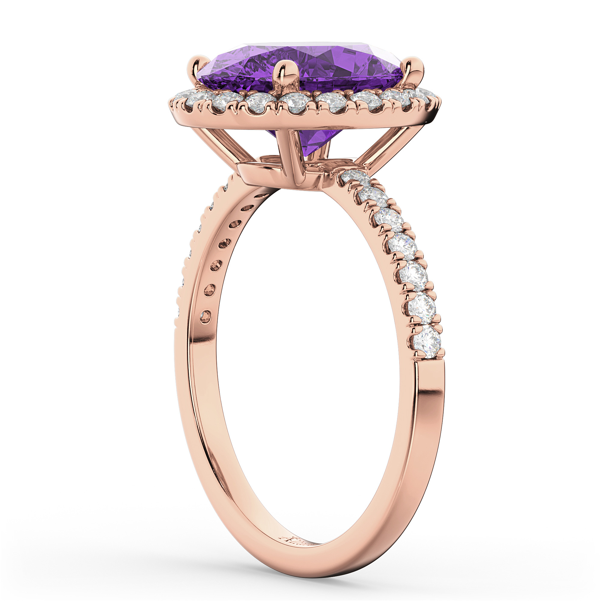 Oval Cut Halo Amethyst & Diamond Engagement Ring 14K Rose Gold 2.91ct