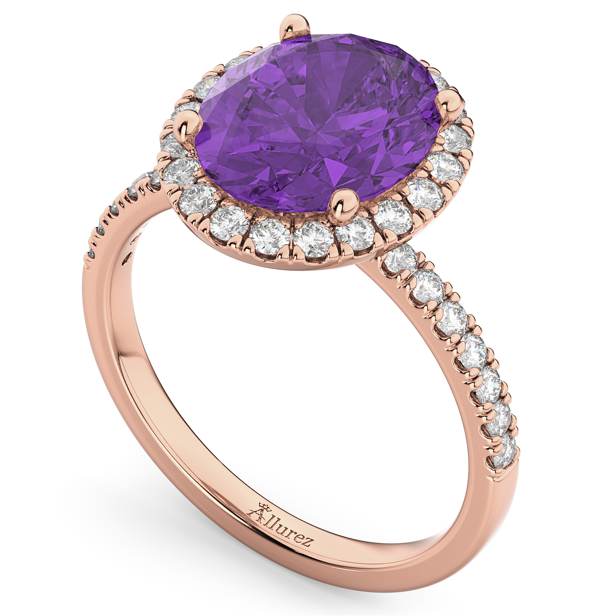Oval Cut Halo Amethyst & Diamond Engagement Ring 14K Rose Gold 2.91ct