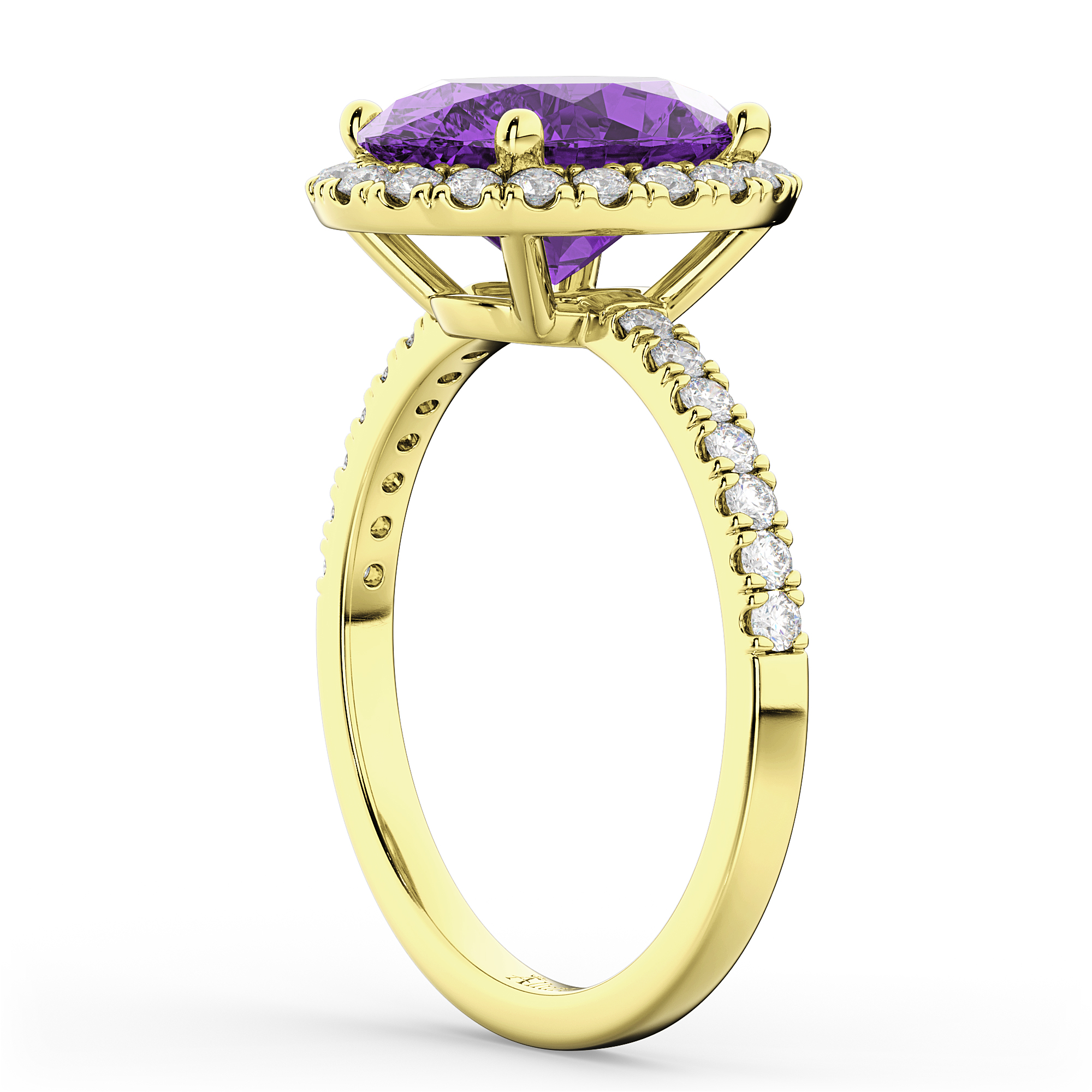Oval Cut Halo Amethyst & Diamond Engagement Ring 14K Yellow Gold 2.91ct