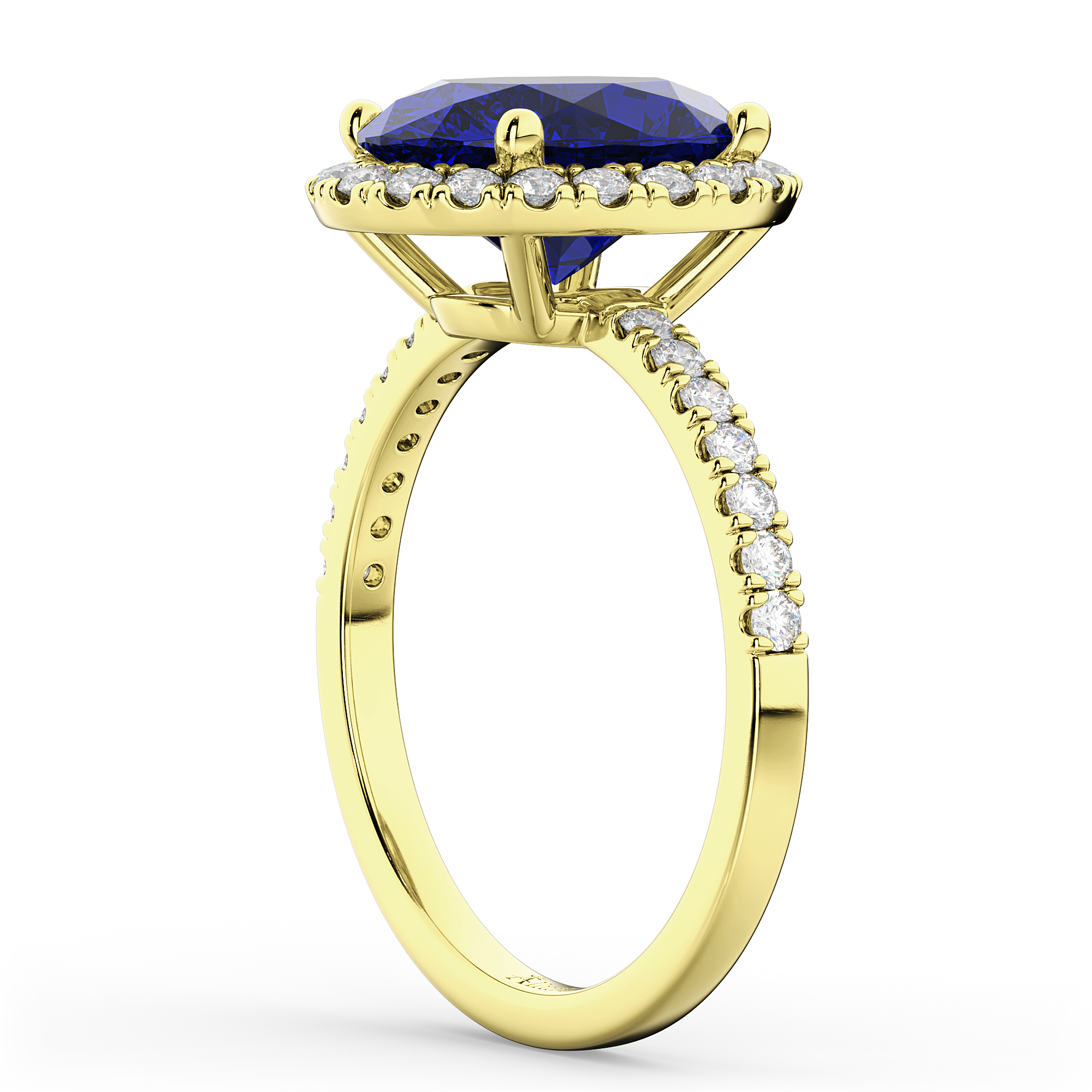 Oval Cut Halo Blue Sapphire & Diamond Engagement Ring 14K Yellow Gold 3.66ct