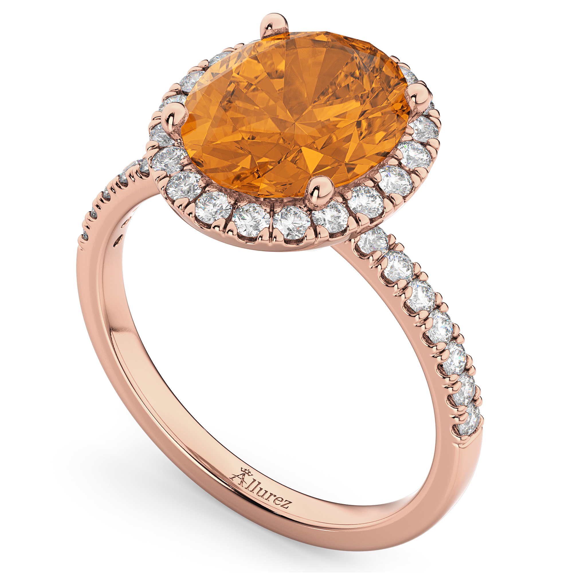 Oval Cut Halo Citrine & Diamond Engagement Ring 14K Rose Gold 2.91ct