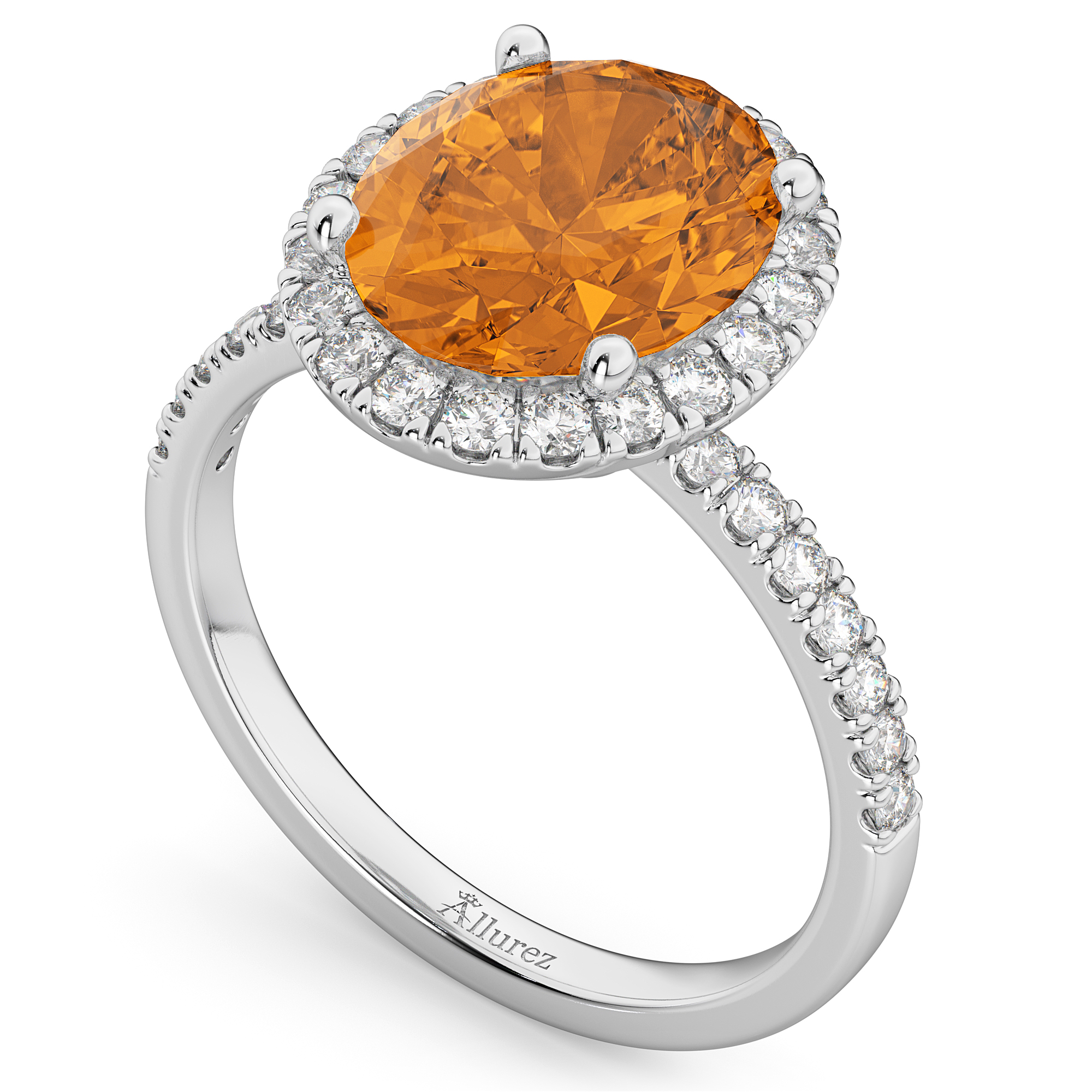 Oval Cut Halo Citrine & Diamond Engagement Ring 14K White Gold 2.91ct