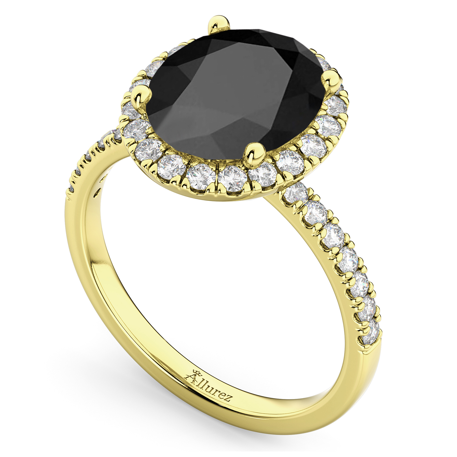 Oval Cut Halo Black Onyx & Diamond Engagement Ring 14K Yellow Gold 2.91ct
