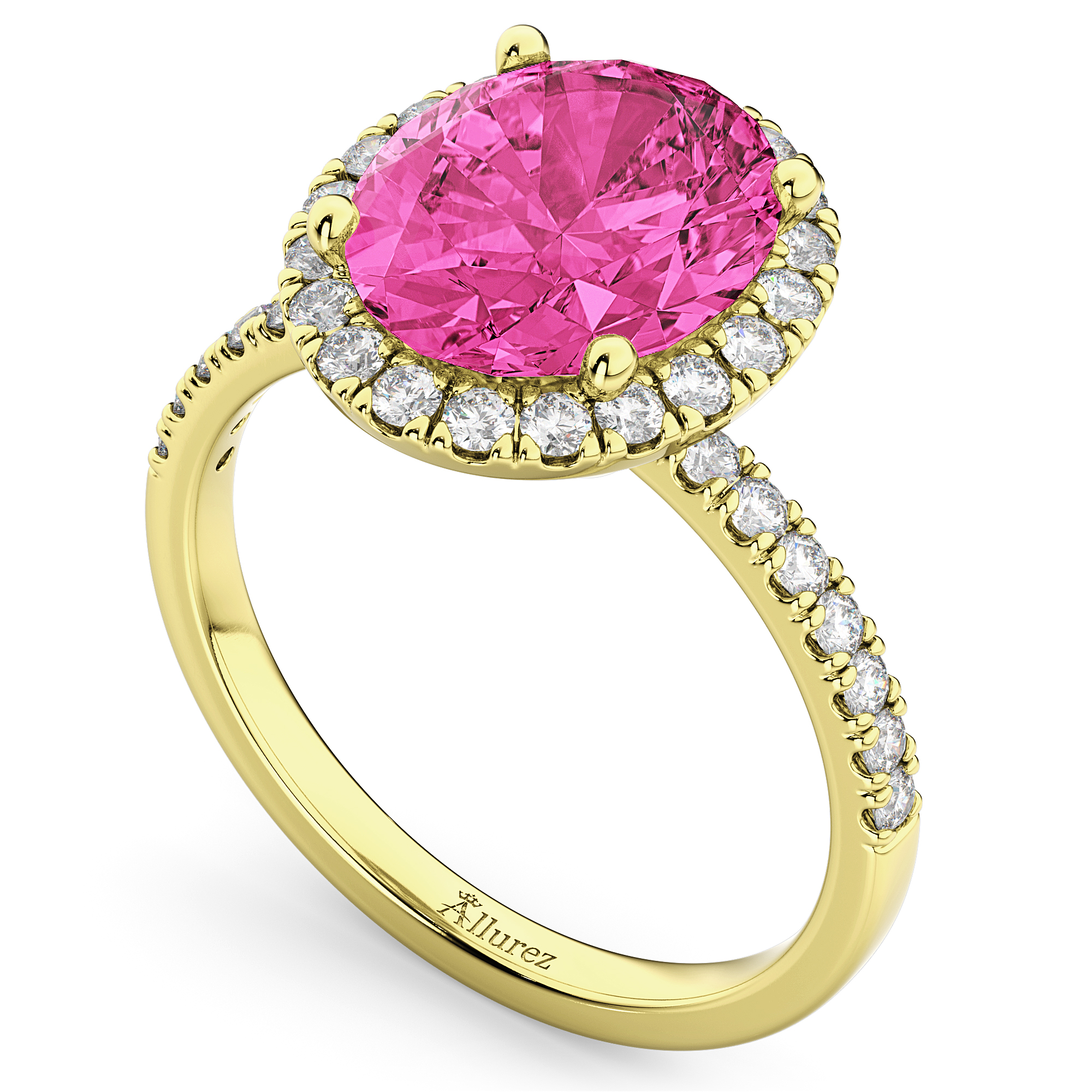 Oval Cut Halo Pink Tourmaline & Diamond Engagement Ring 14K Yellow Gold 3.41ct