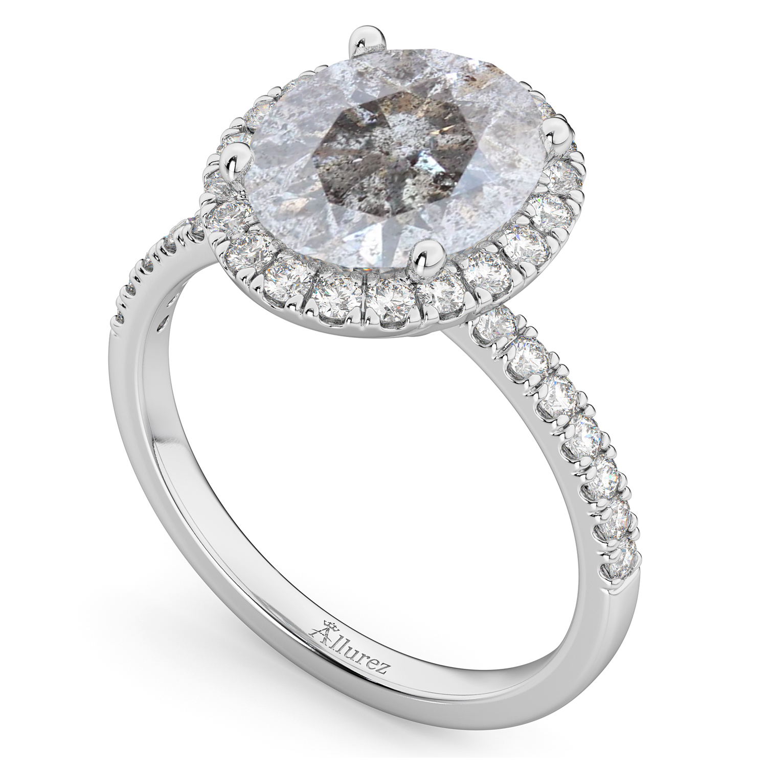 Oval Salt & Pepper Diamond & Diamond Engagement Ring 14K White Gold 3.51ct