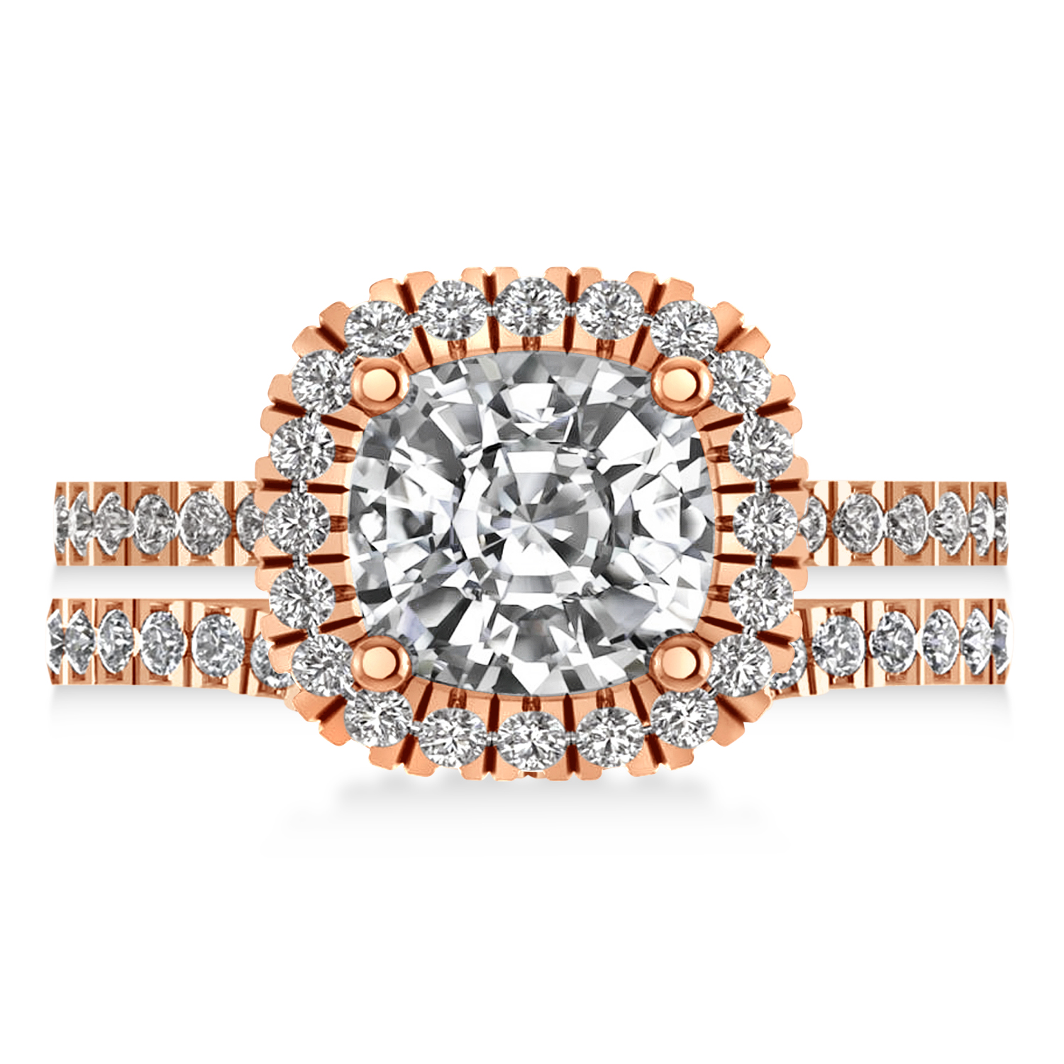Diamond Cushion-Cut Halo Bridal Set 14k Rose Gold (2.82ct)