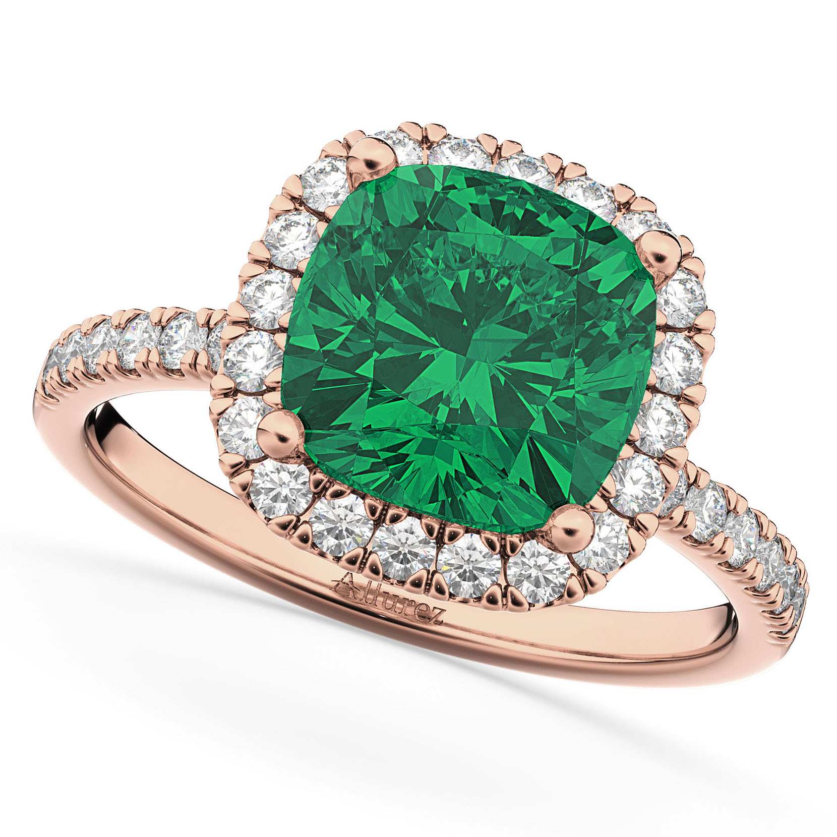 Emerald & Diamonds Cushion-Cut Halo Bridal Set 14K Rose Gold (3.38ct)