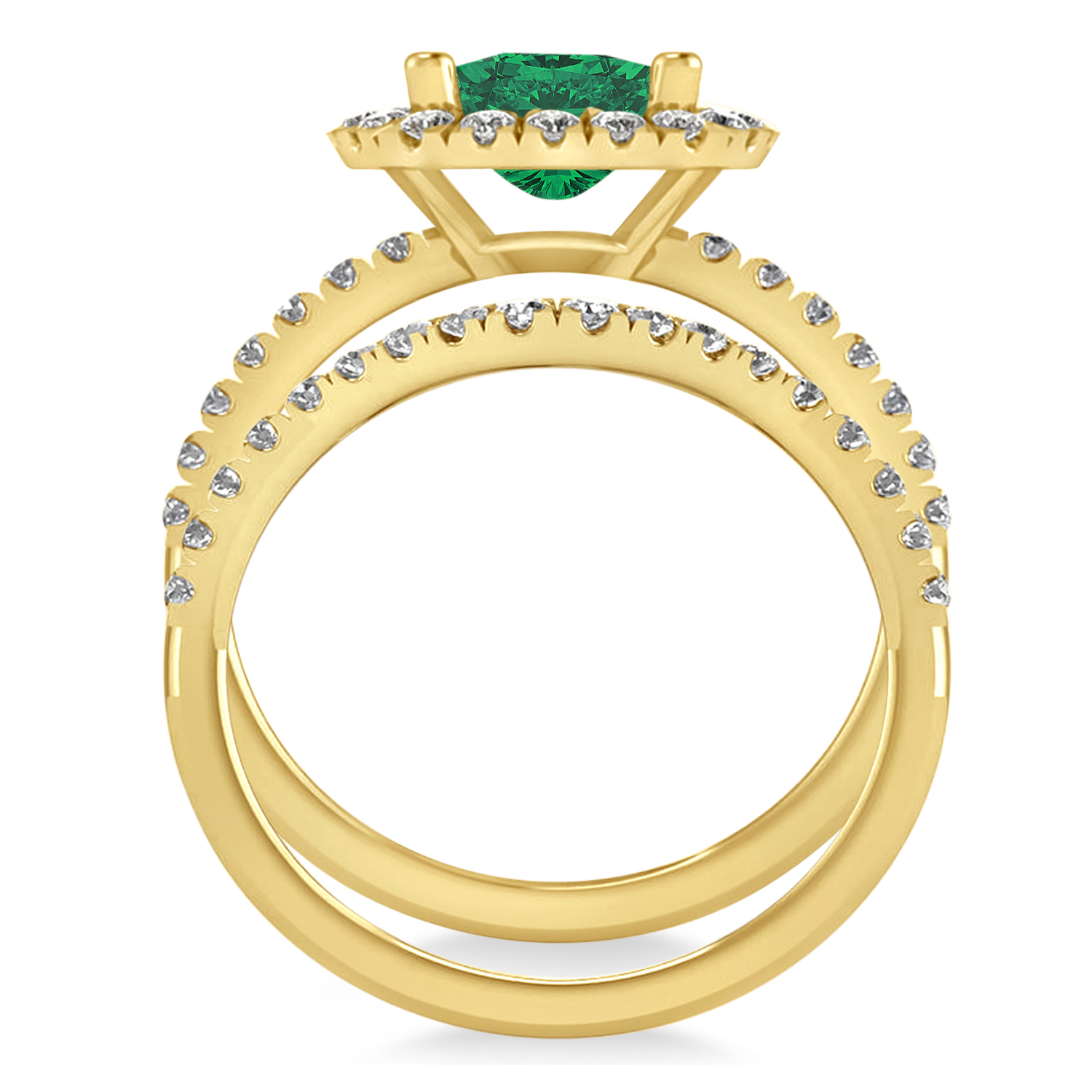 Lab Emerald & Lab Grown Diamonds Cushion-Cut Halo Bridal Set 14K Yellow Gold (3.38ct)