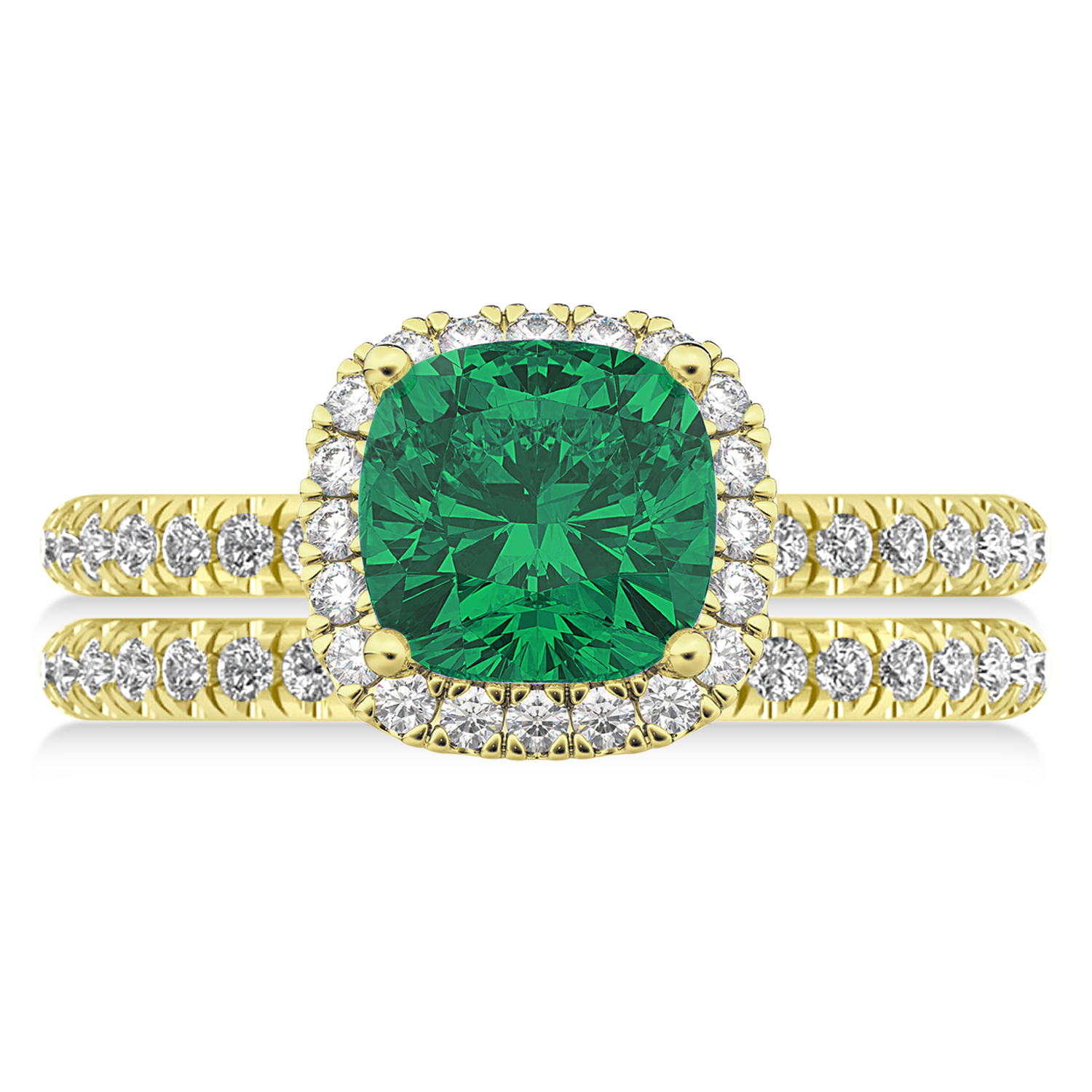 Lab Emerald & Lab Grown Diamonds Cushion-Cut Halo Bridal Set 14K Yellow Gold (3.38ct)