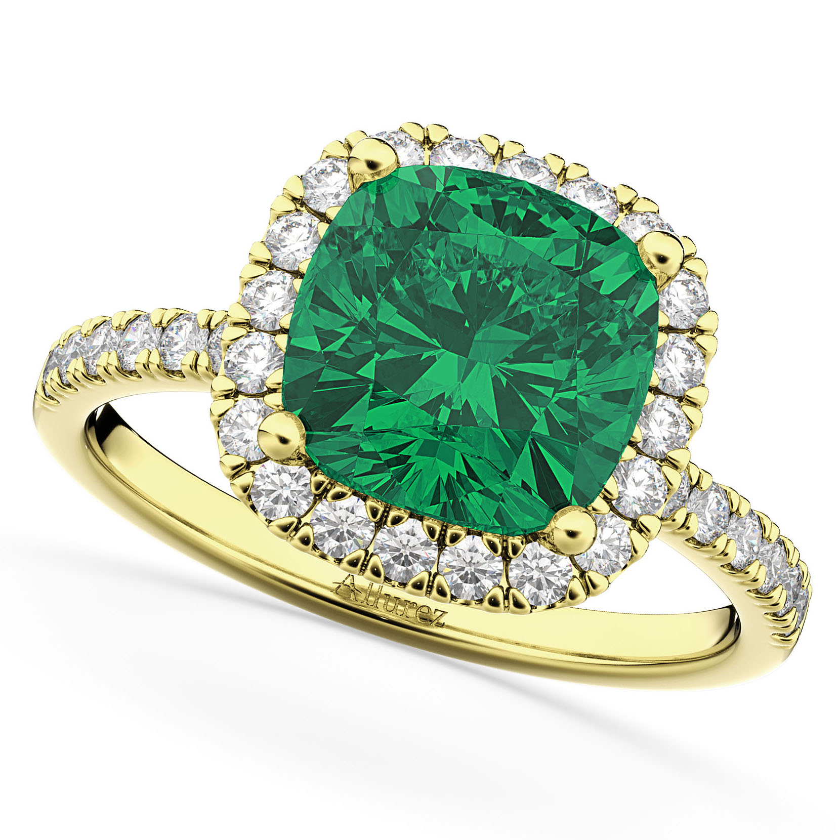 Lab Emerald & Lab Grown Diamonds Cushion-Cut Halo Bridal Set 14K Yellow Gold (3.38ct)