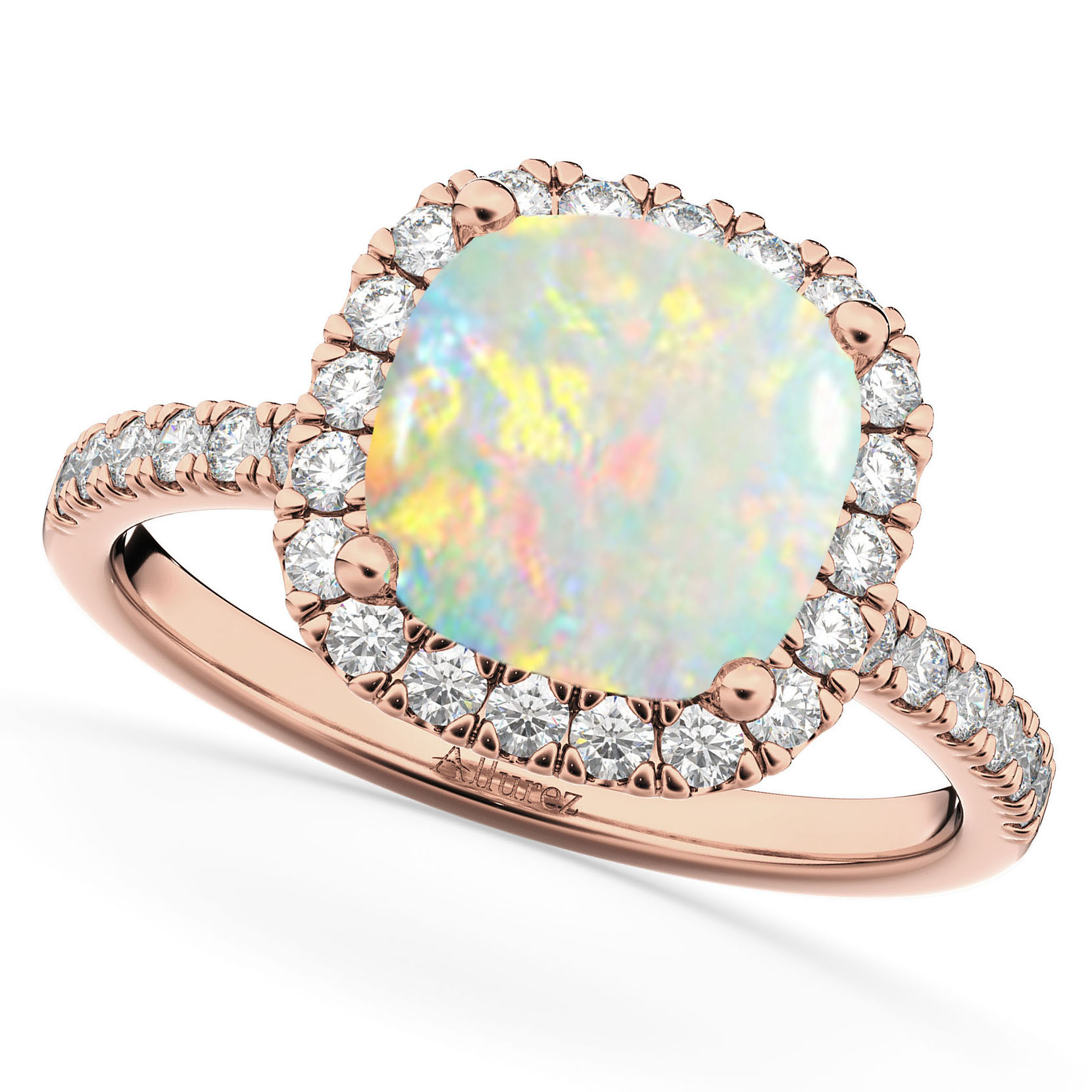 Opal & Diamonds Cushion-Cut Halo Bridal Set 14K Rose Gold (3.38ct)