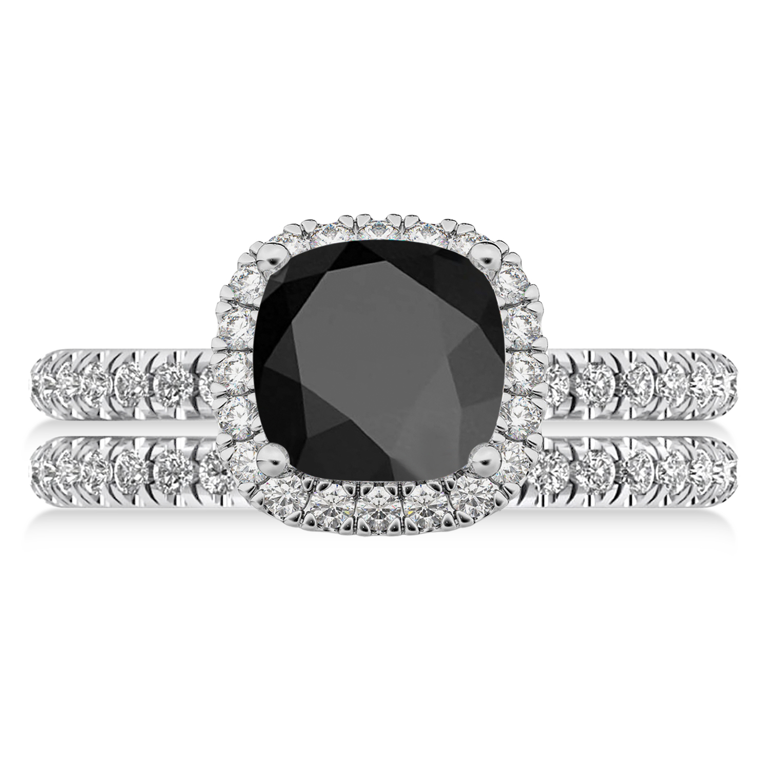 Onyx & Diamonds Cushion-Cut Halo Bridal Set 14K White Gold (3.38ct)