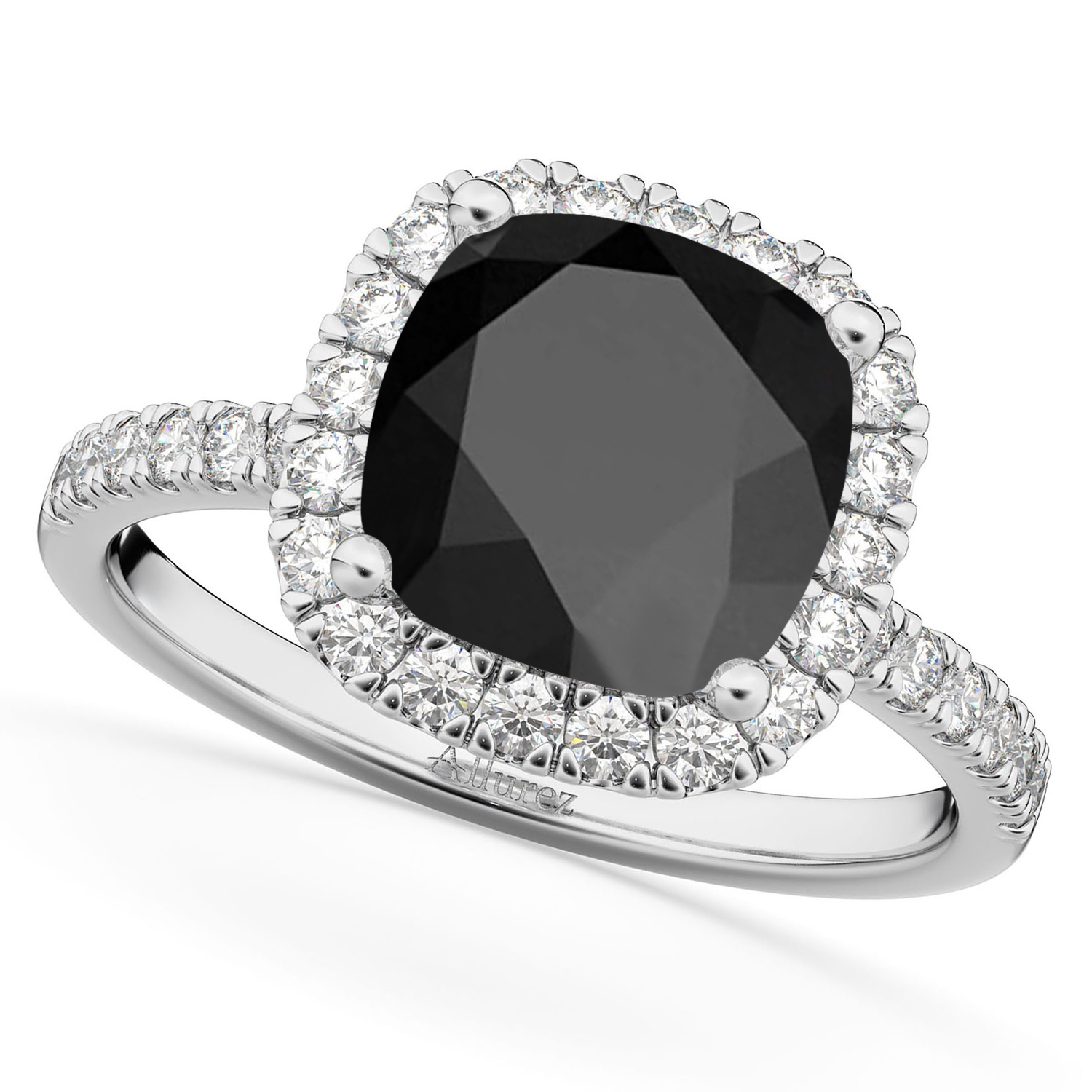Onyx & Diamonds Cushion-Cut Halo Bridal Set 14K White Gold (3.38ct)
