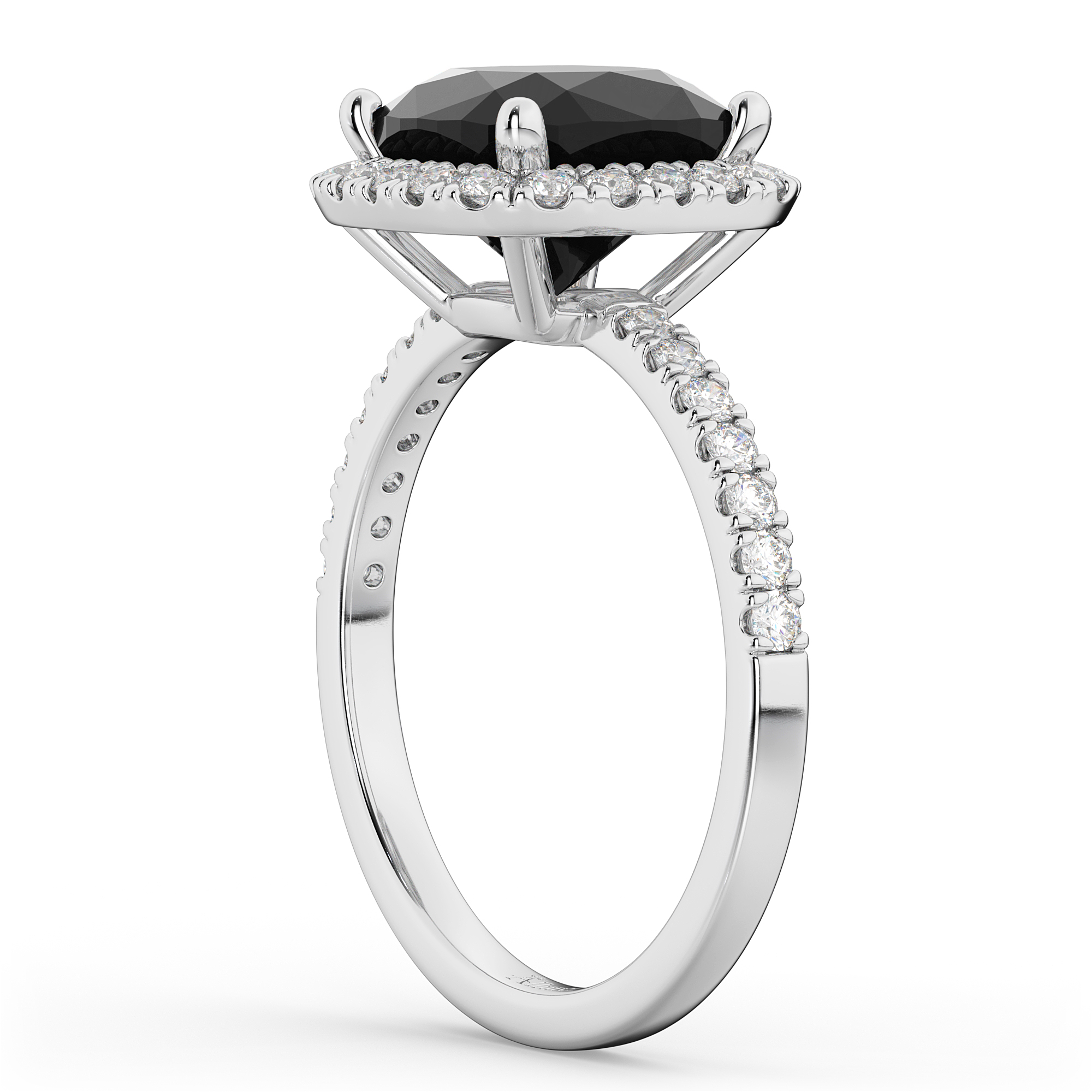 Cushion Cut Black Diamond Engagement Ring 14k White Gold (2.55ct)