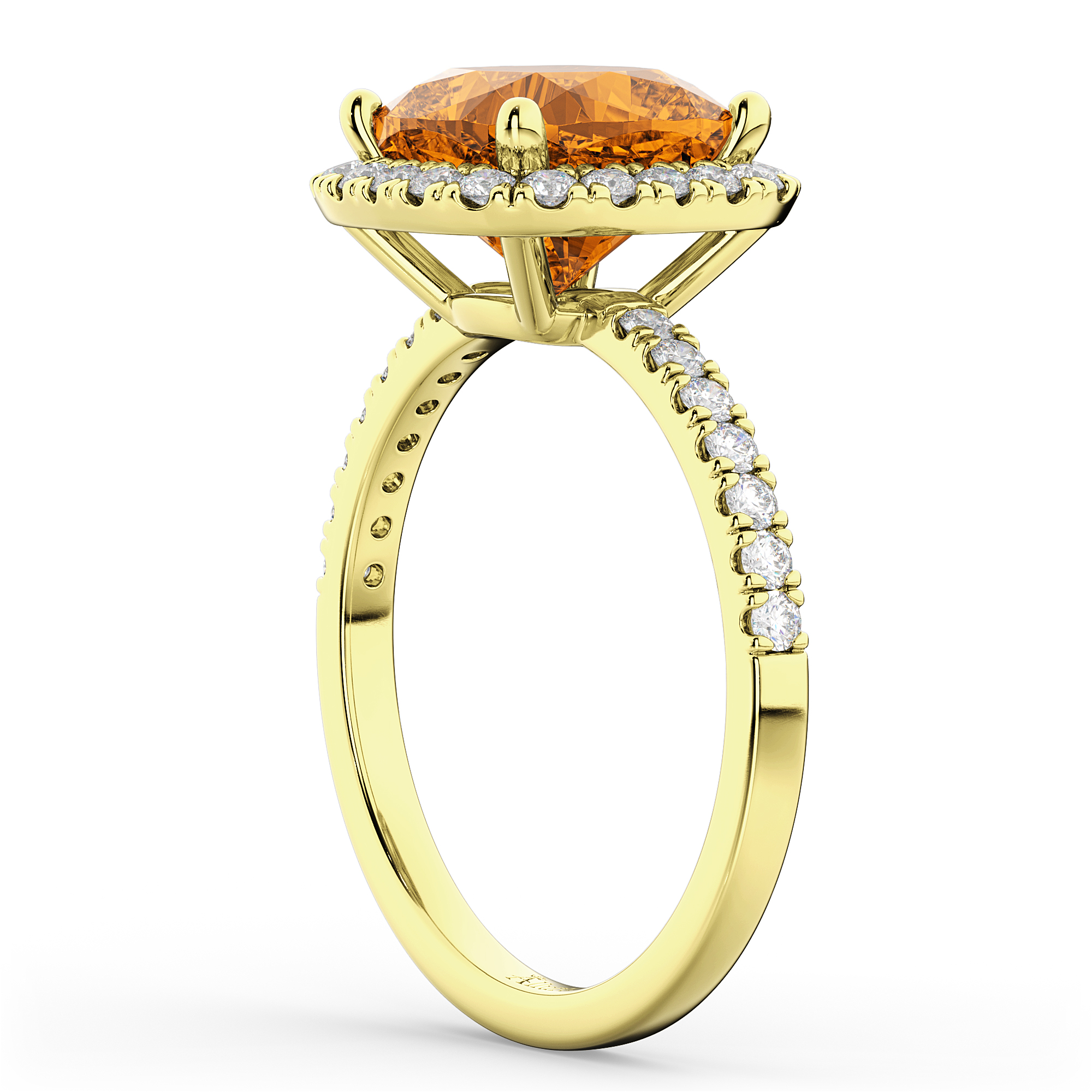 Cushion Cut Halo Citrine & Diamond Engagement Ring 14k Yellow Gold (3.11ct)
