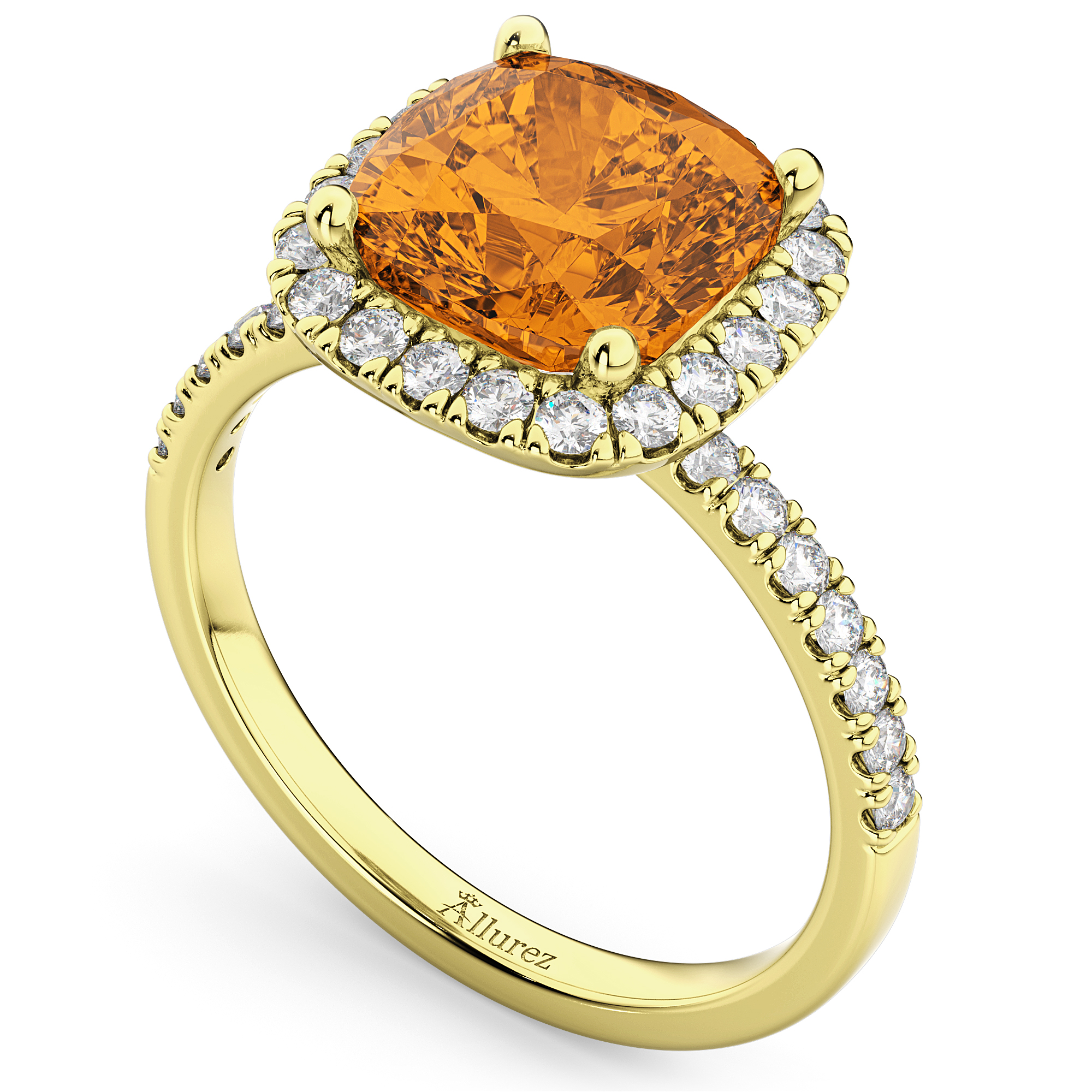 Cushion Cut Halo Citrine & Diamond Engagement Ring 14k Yellow Gold (3.11ct)