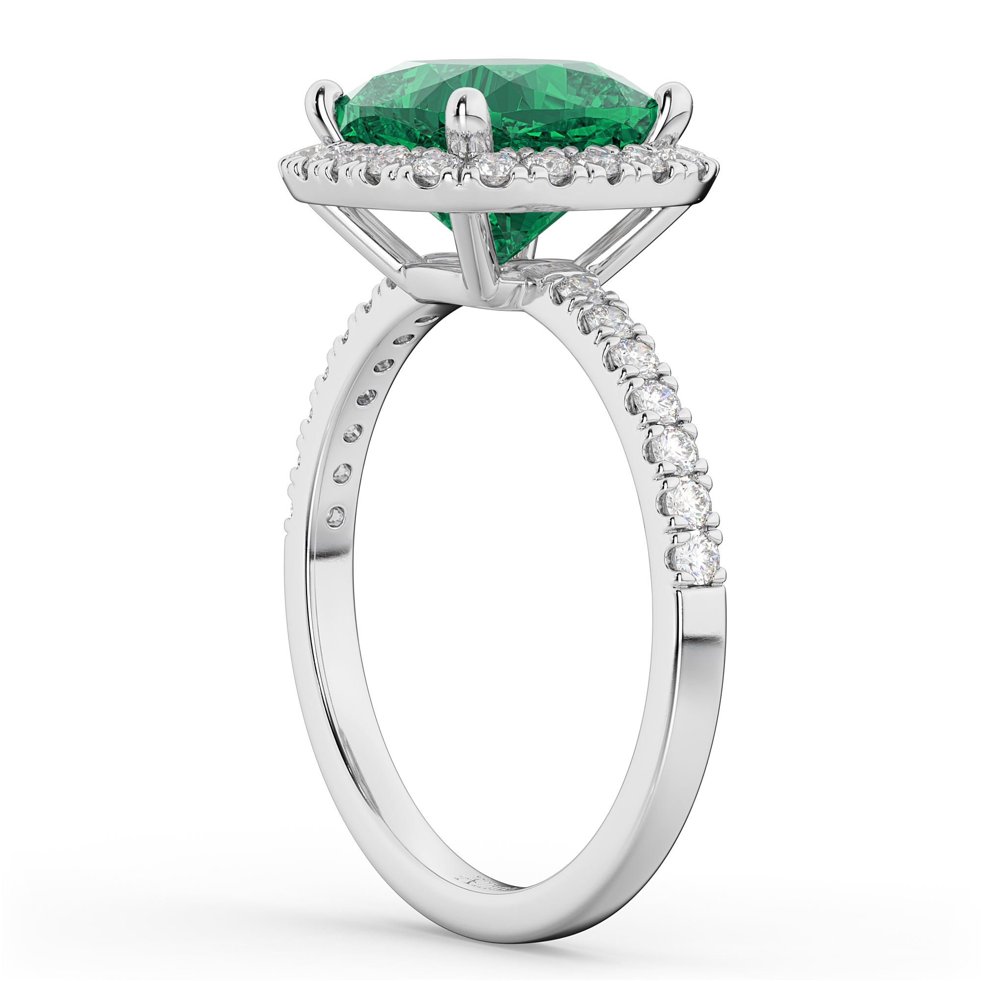 Cushion Cut Halo Lab Emerald & Lab Diamond Engagement Ring 14k White Gold (3.11ct)