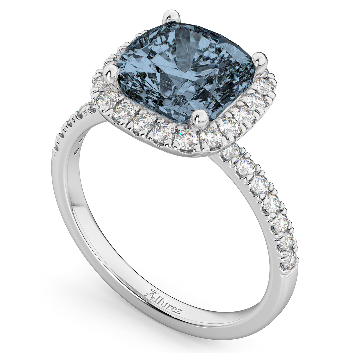 Cushion Cut Halo Gray Spinel & Diamond Engagement Ring 14k White Gold (3.11ct)