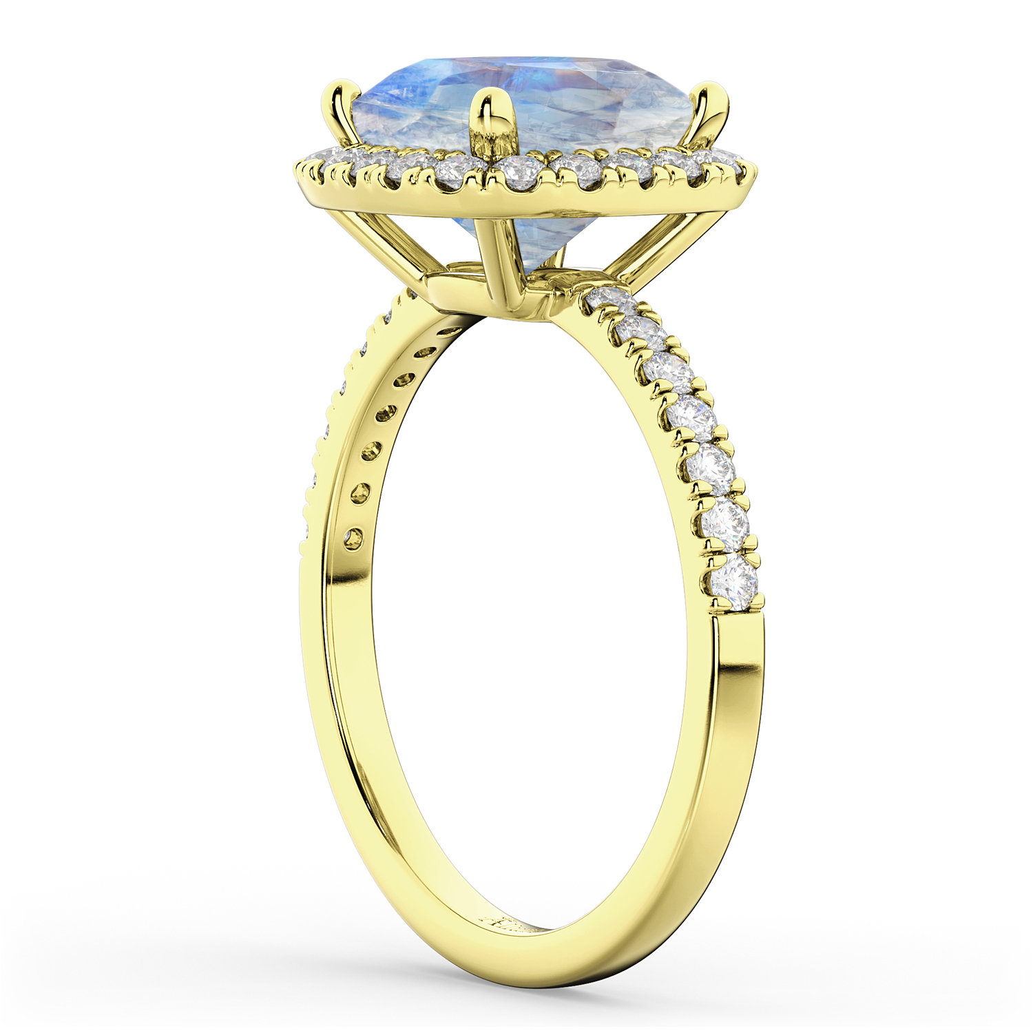 Cushion Cut Halo Moonstone & Diamond Engagement Ring 14k Yellow Gold (3.11ct)
